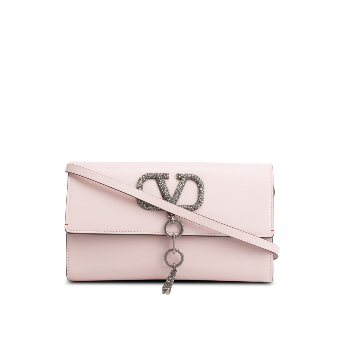 Valentino Pink Shiny Calfskin VLogo Crystal Clutch w/ Strap – OLIVER'S