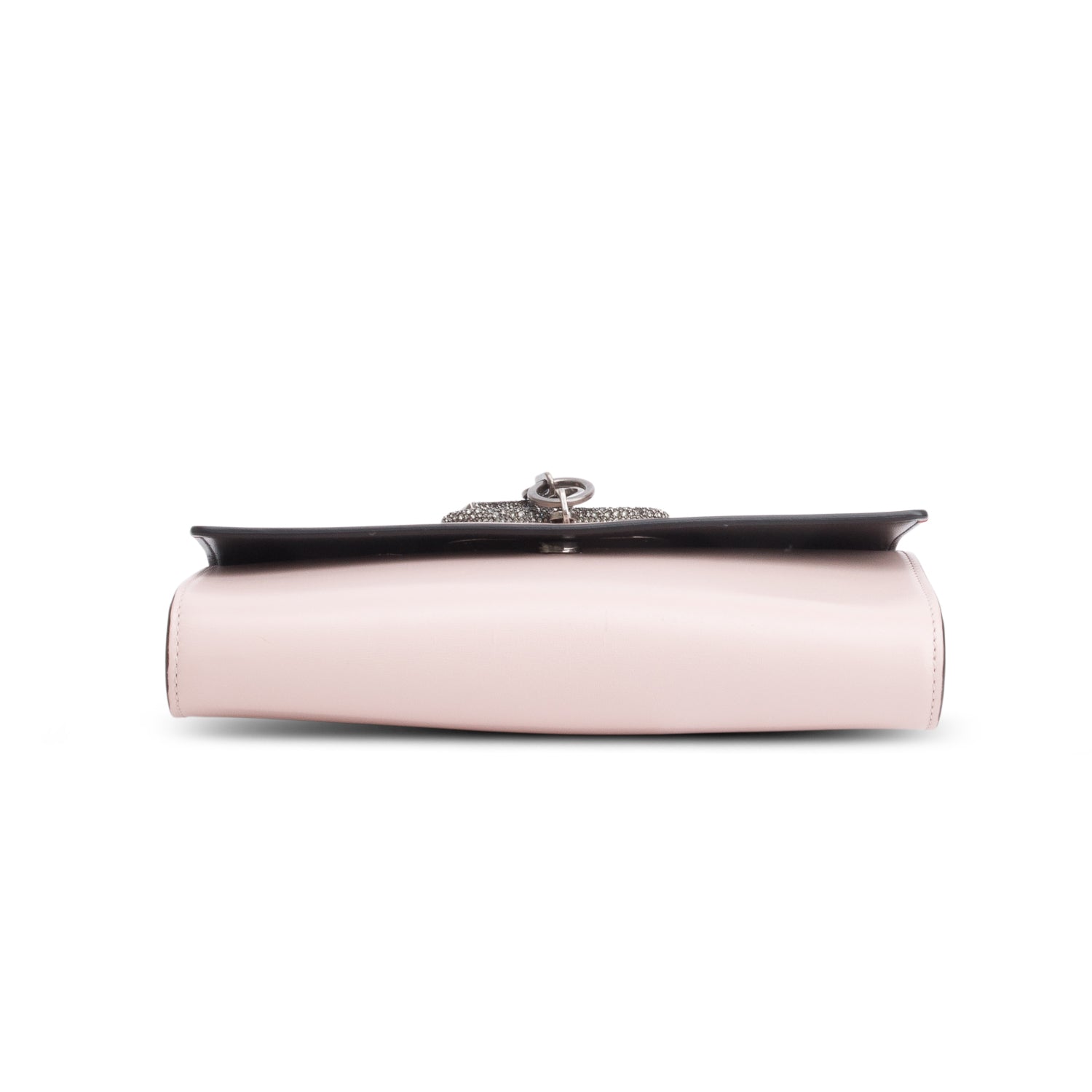 Valentino Pink Shiny Calfskin VLogo Crystal Clutch w/ Strap