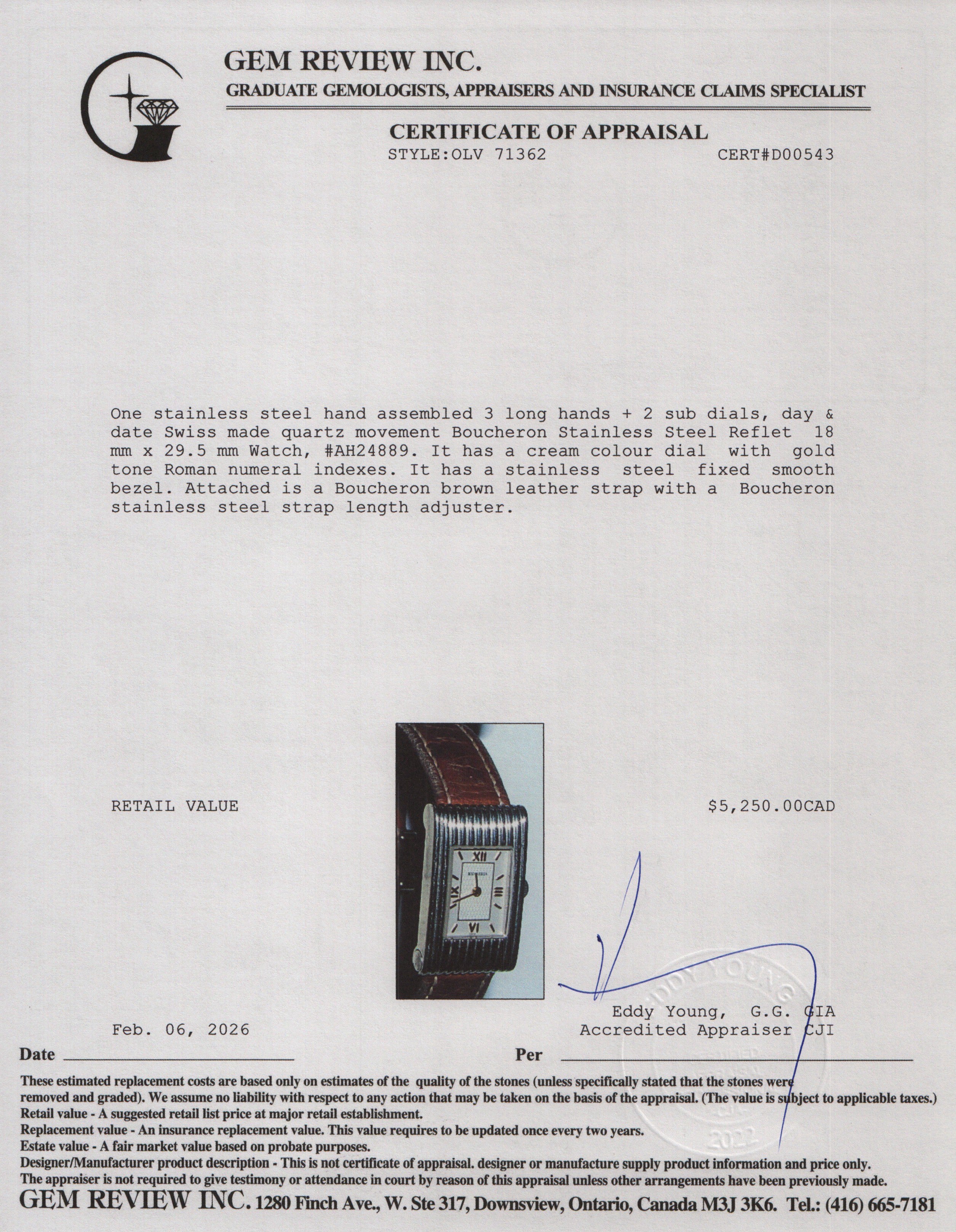 Boucheron Stainless Steel Reflet Watch w/ Box & Papers