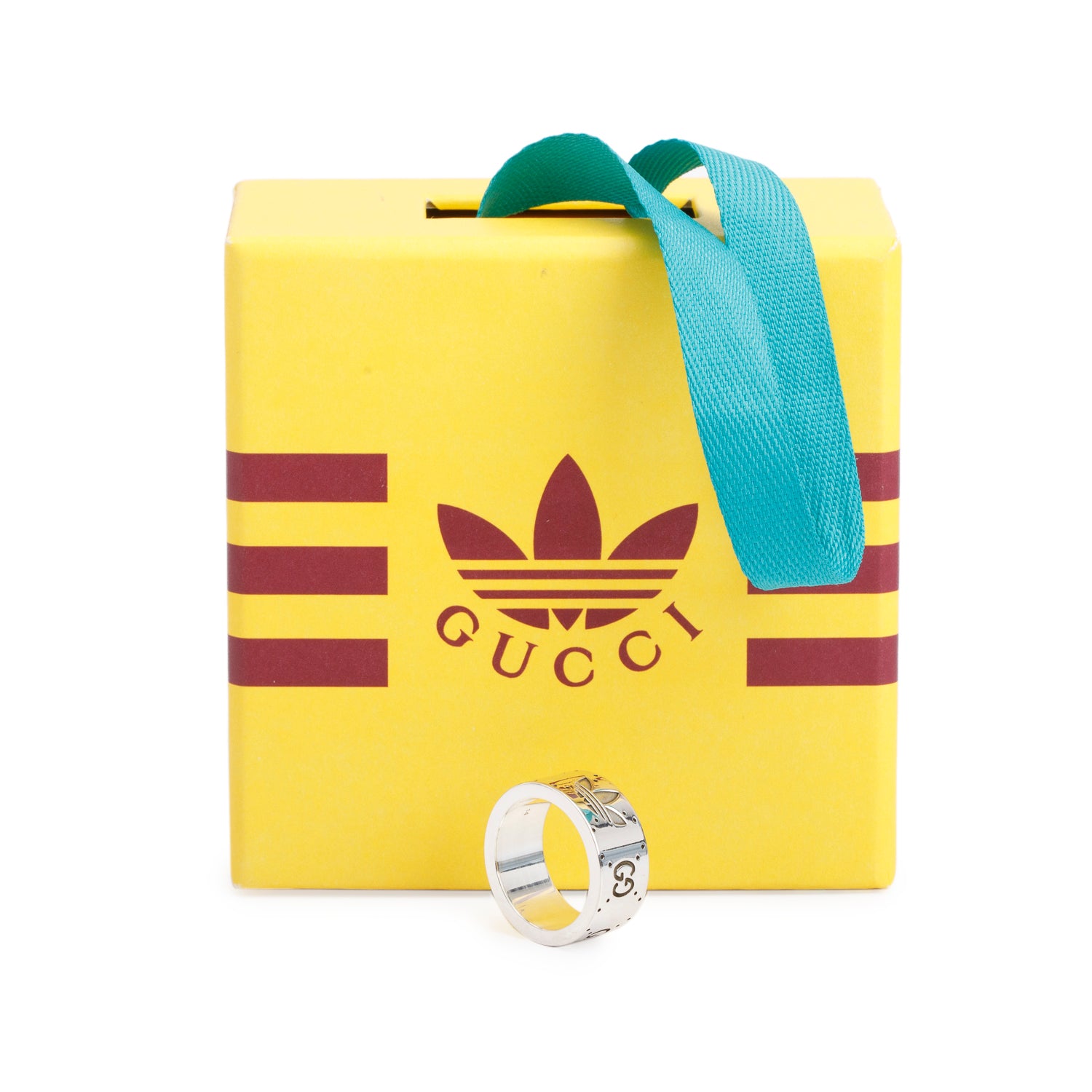 Gucci x Adidas Sterling Silver Engraved GG Wide 9 MM Band Ring, Size 14 6.5 w/ Box