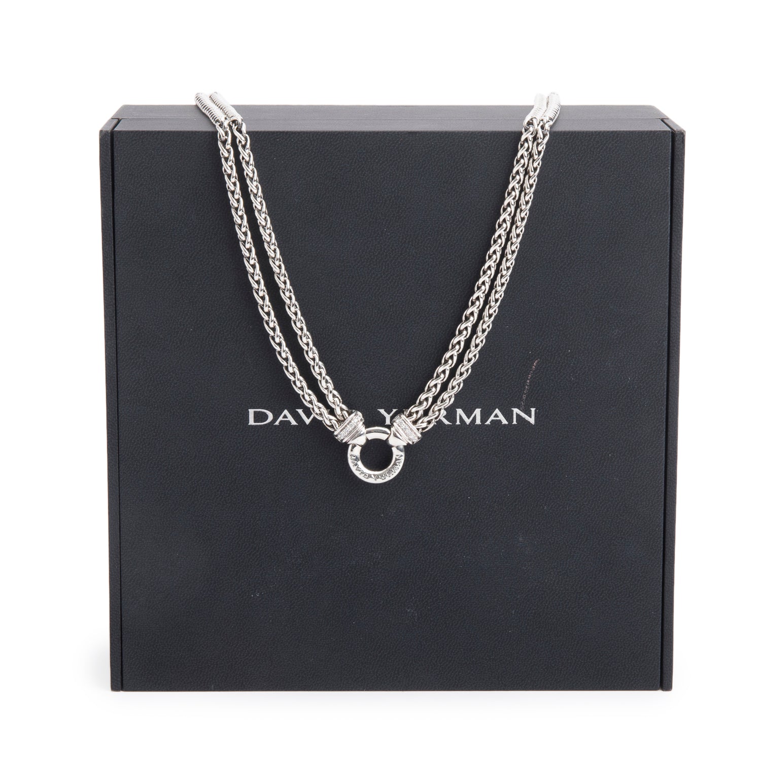 David Yurman Sterling Silver Diamond Double Wheat Chain Necklace w/ Box