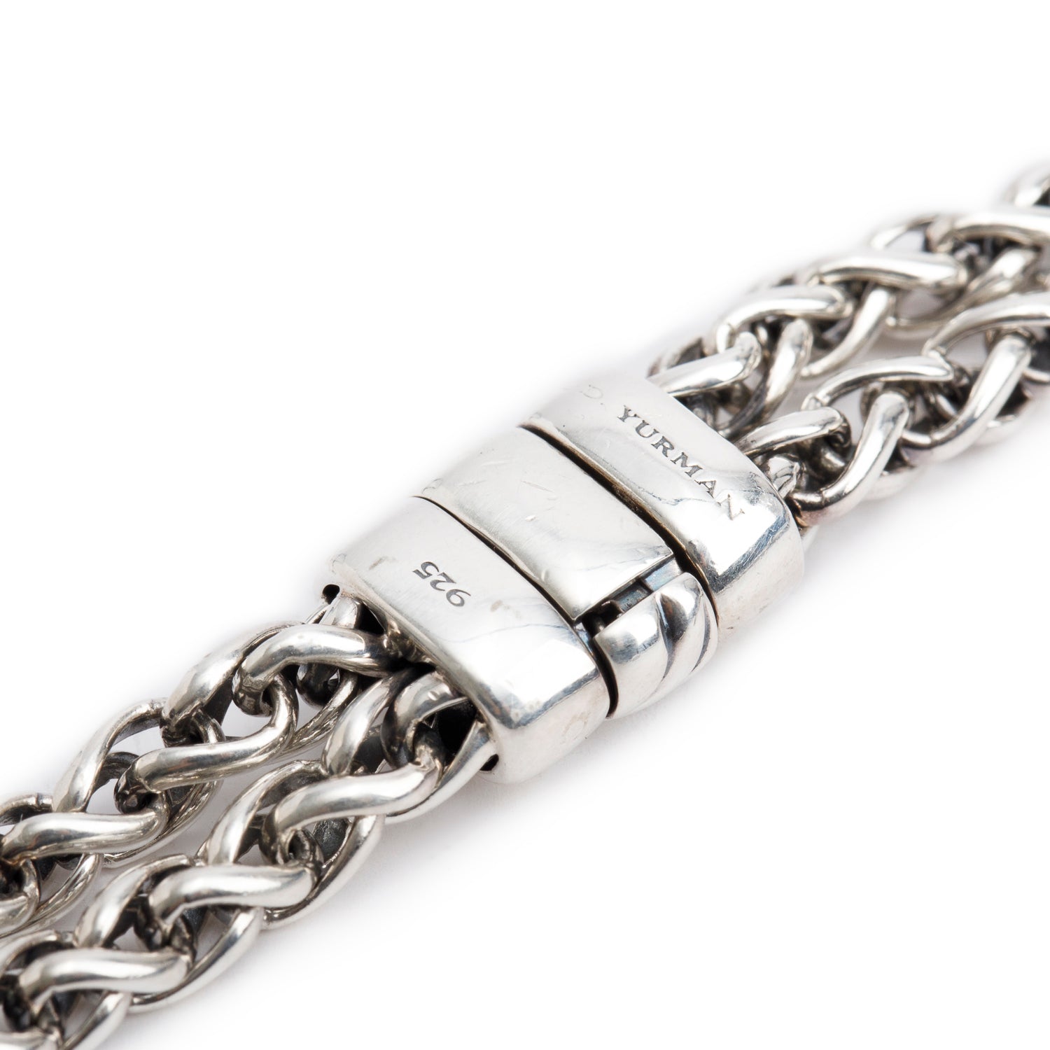 David Yurman Sterling Silver Diamond Double Wheat Chain Necklace w/ Box