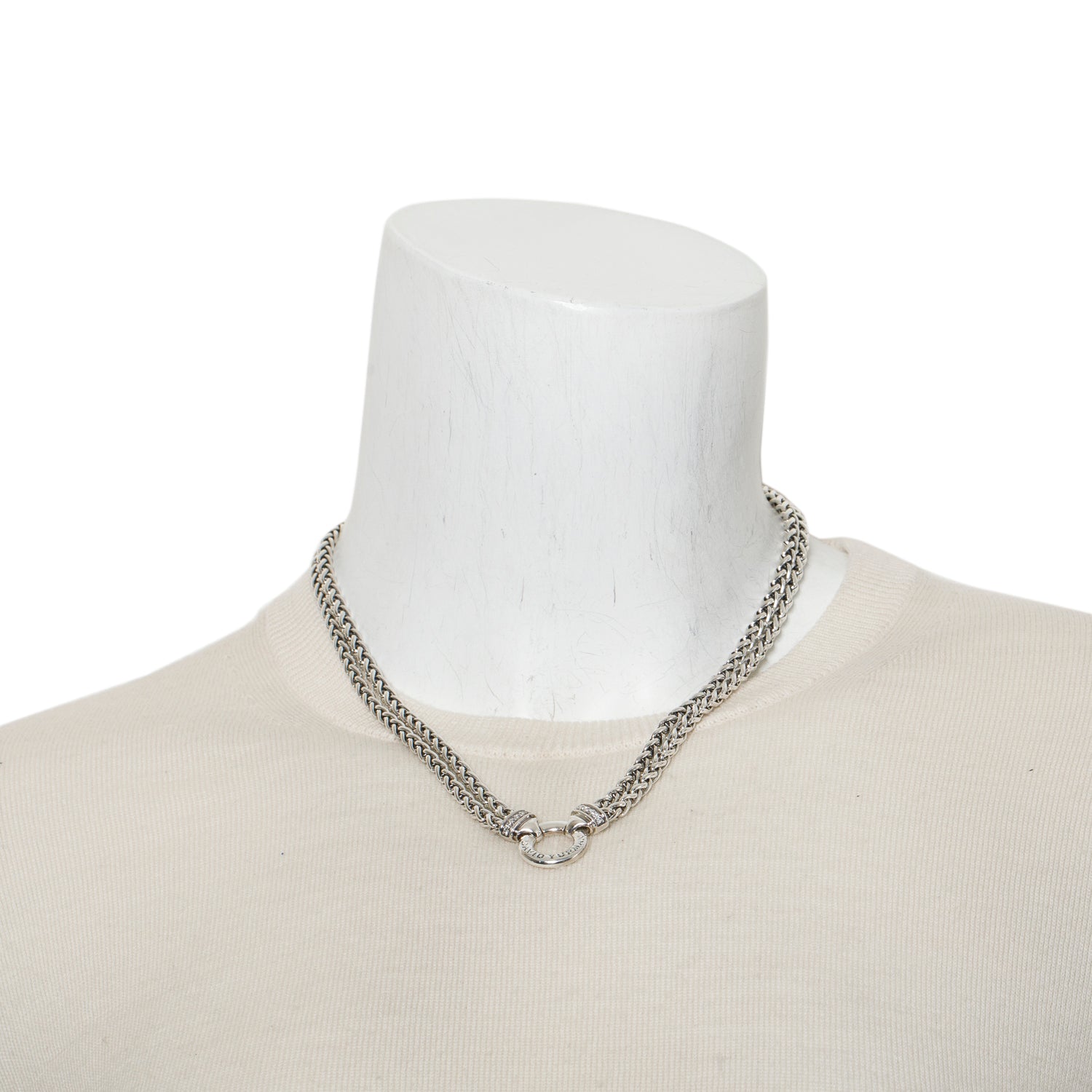 David Yurman Sterling Silver Diamond Double Wheat Chain Necklace w/ Box