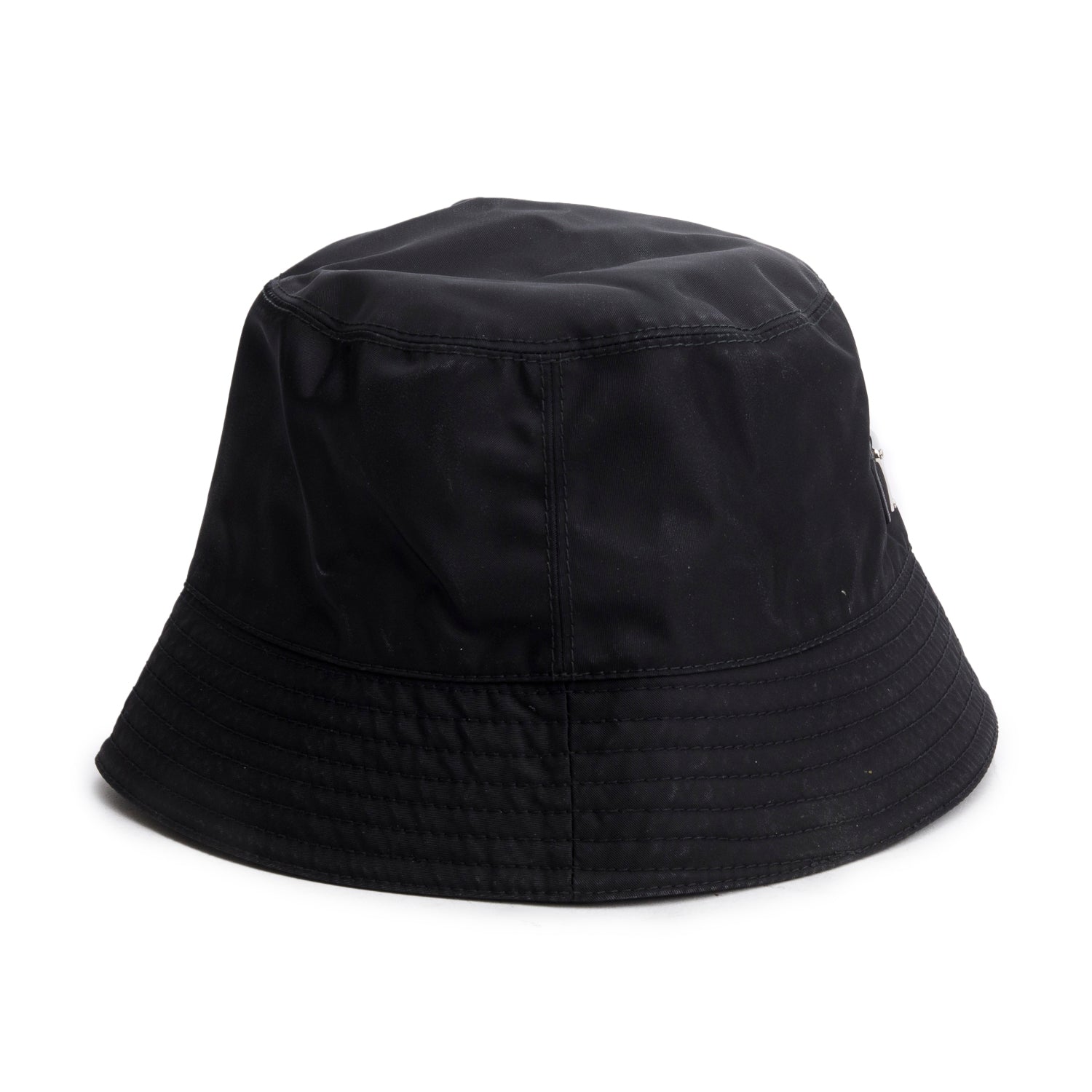 Prada Black Re-Nylon Metal Triangle Logo Bucket Hat, Size L