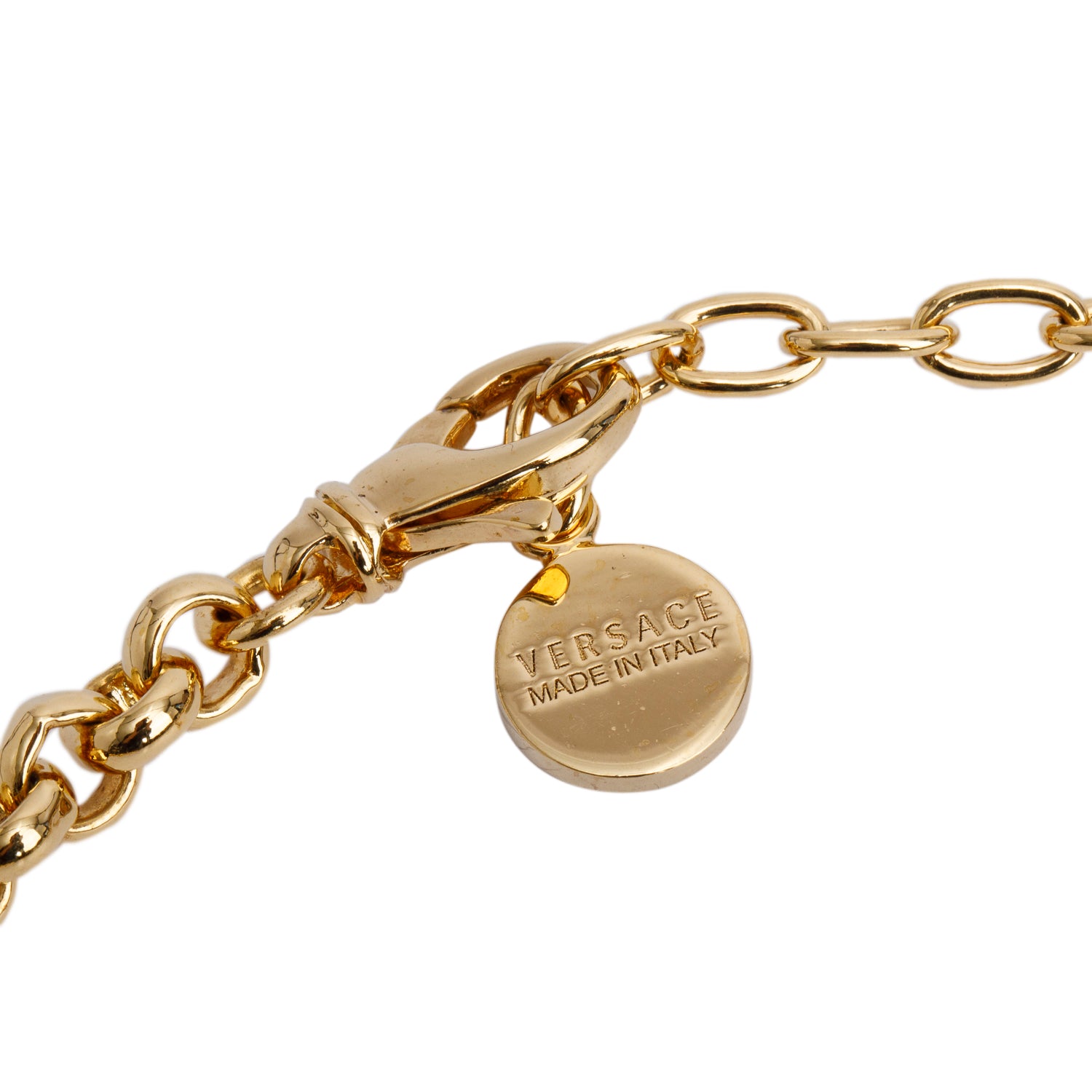 Versace Gold Plated Crystal La Medusa Greca Pendant Necklace w/ Box