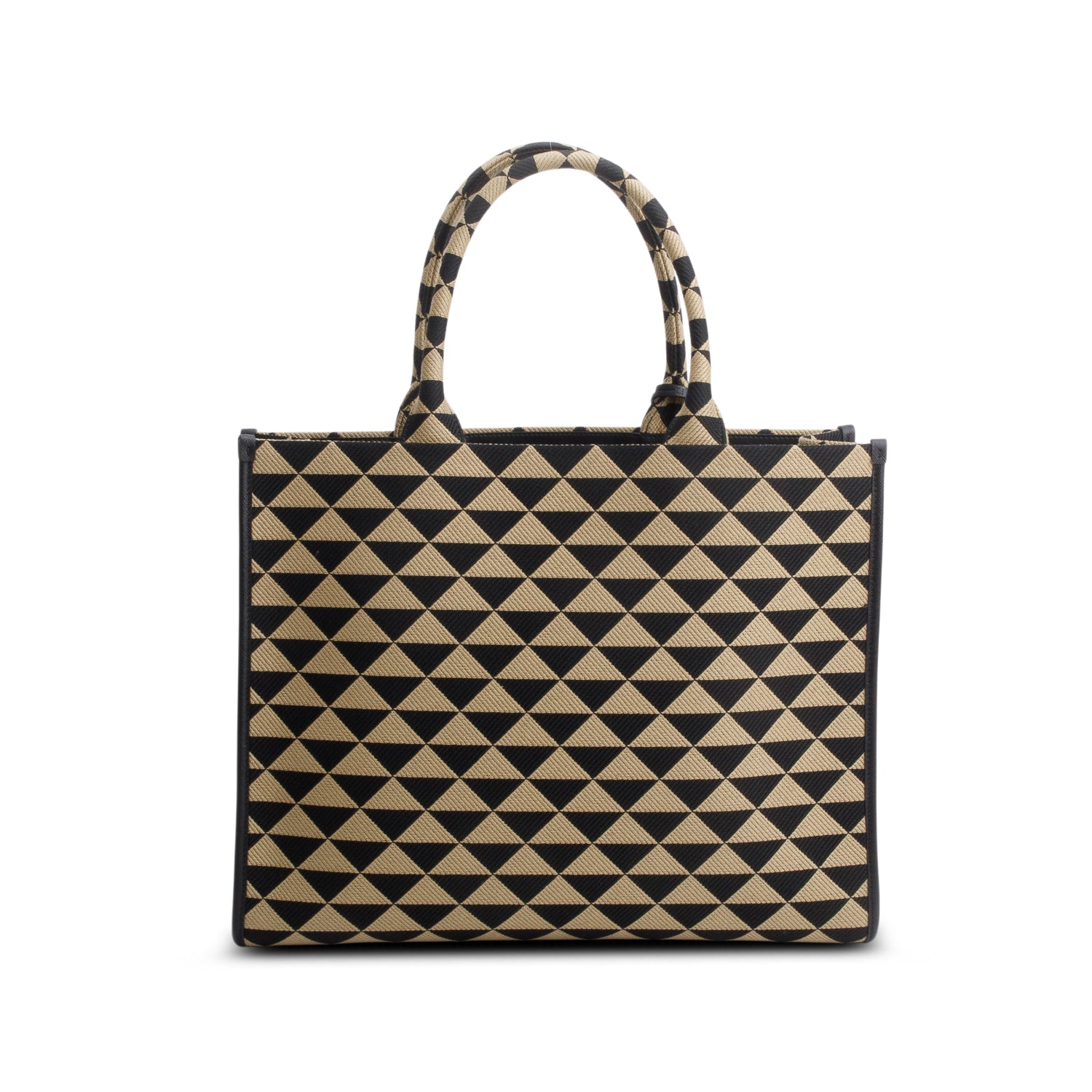Prada Brown Black Jacquard Triangolo Symbole Embroidered Large Tote