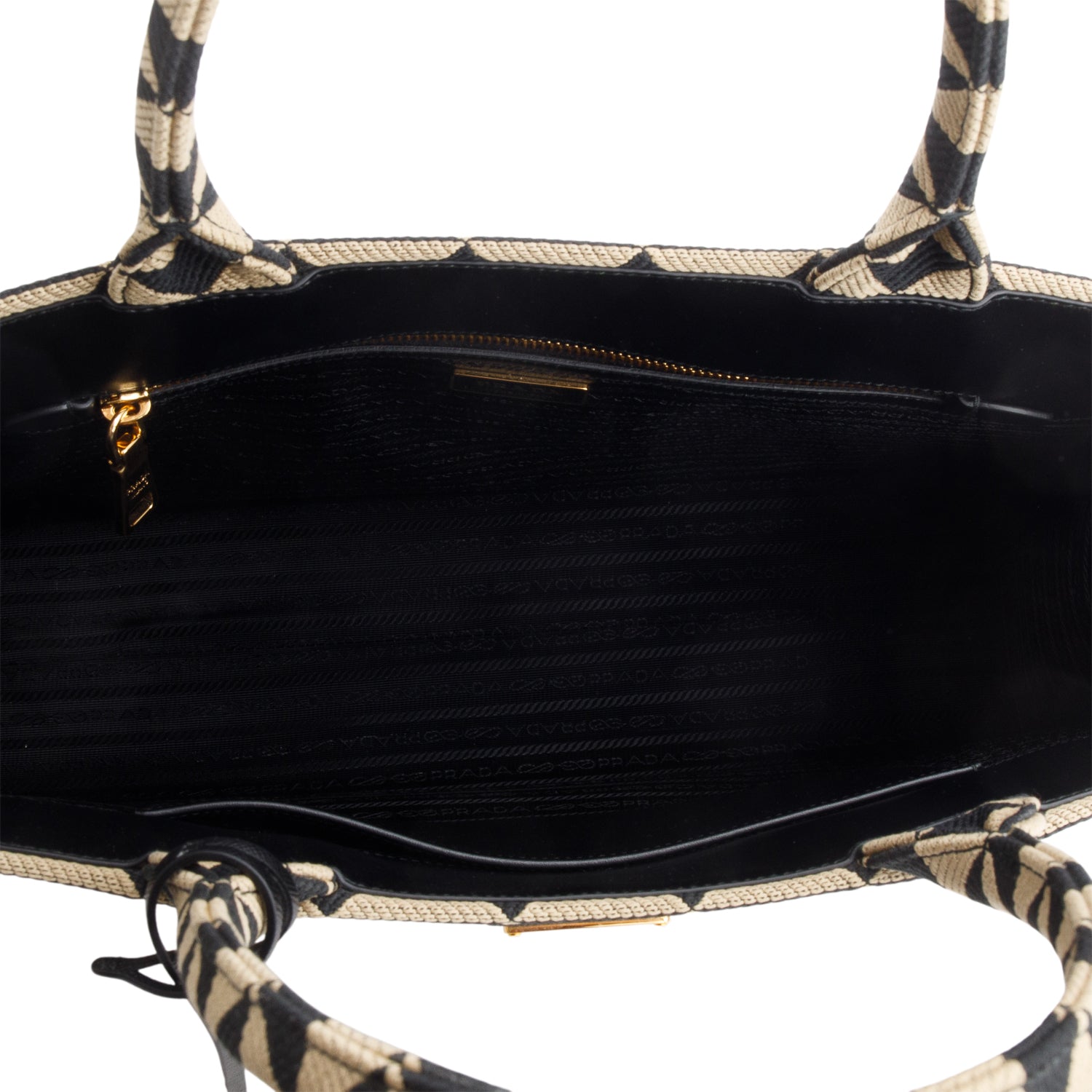 Prada Brown Black Jacquard Triangolo Symbole Embroidered Large Tote