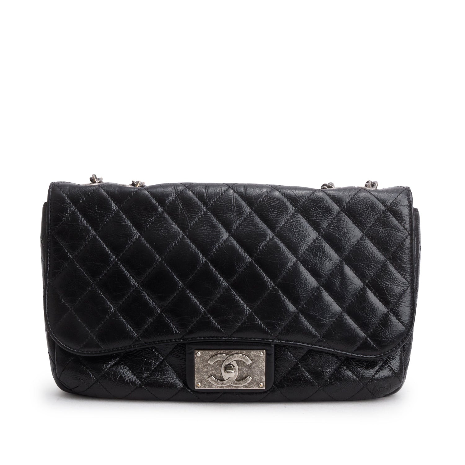 Chanel Black Aged Calfskin Timeless Classique Flap Bag w/ Authenticity Card
