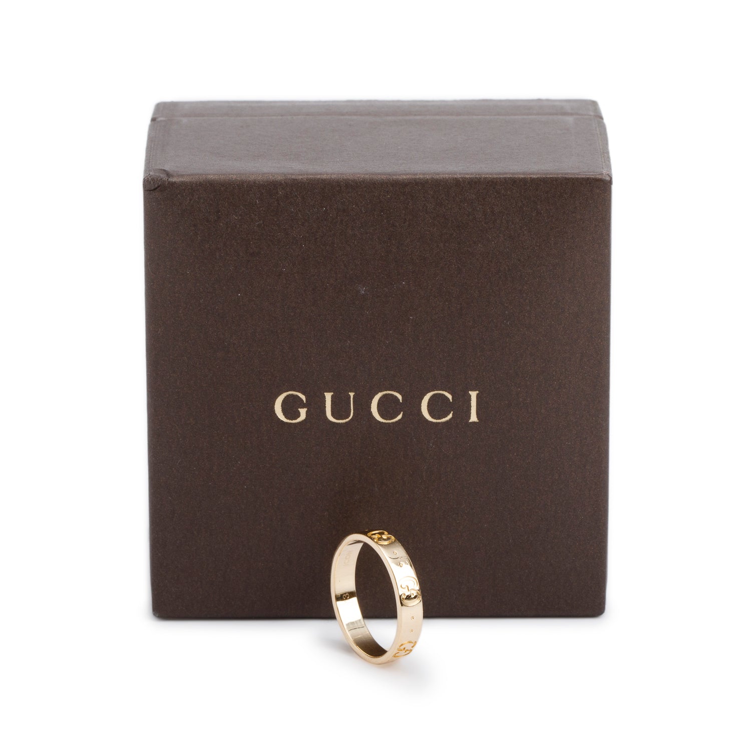 Gucci 18k Yellow Gold Icon 4 MM Thin Band Ring, Size 13 6.5 w/ Box