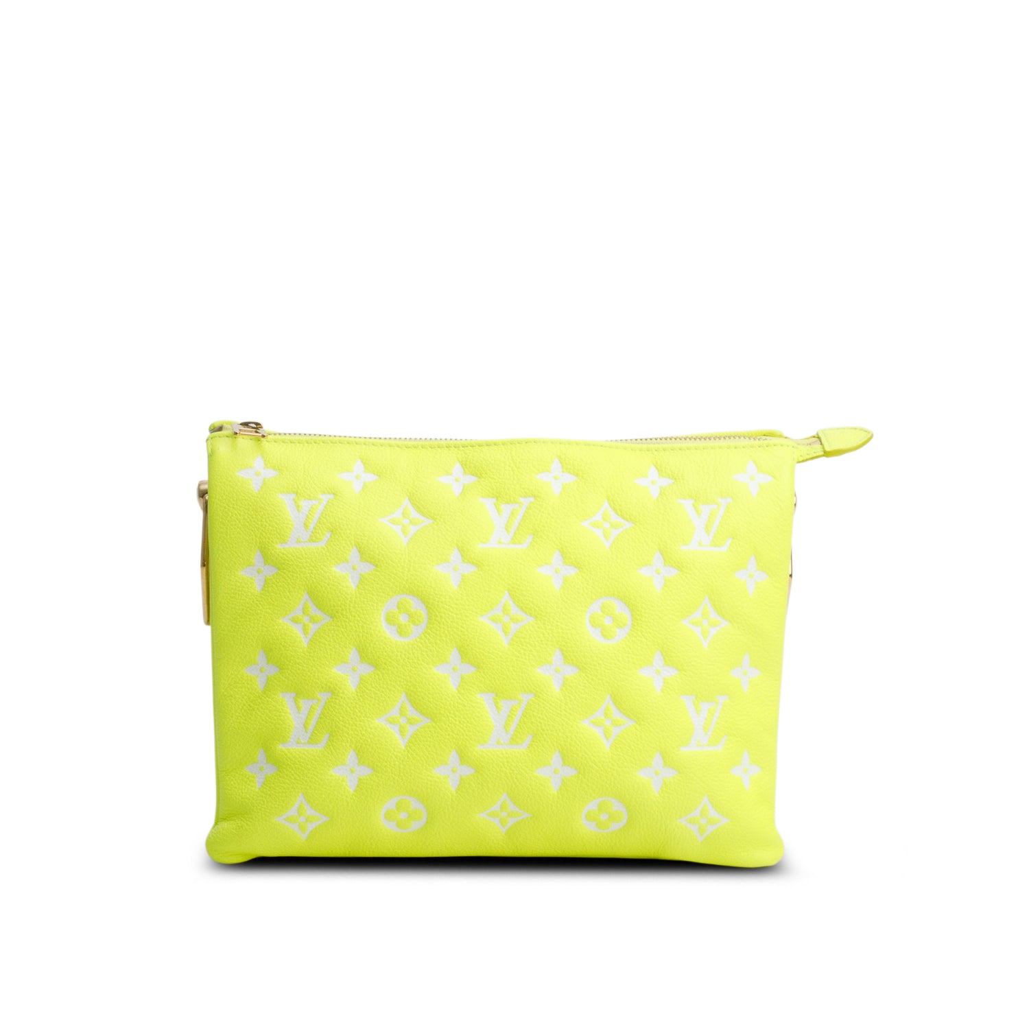 Louis Vuitton Neon Yellow Monogram Embossed Lambskin Leather Coussin PM w/ Straps