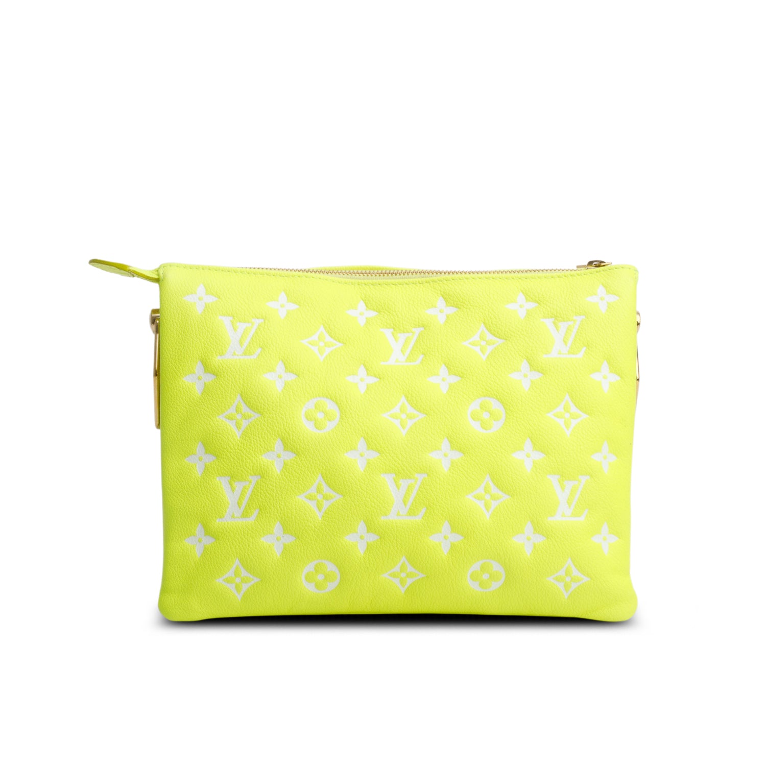 Louis Vuitton Neon Yellow Monogram Embossed Lambskin Leather Coussin PM w/ Straps