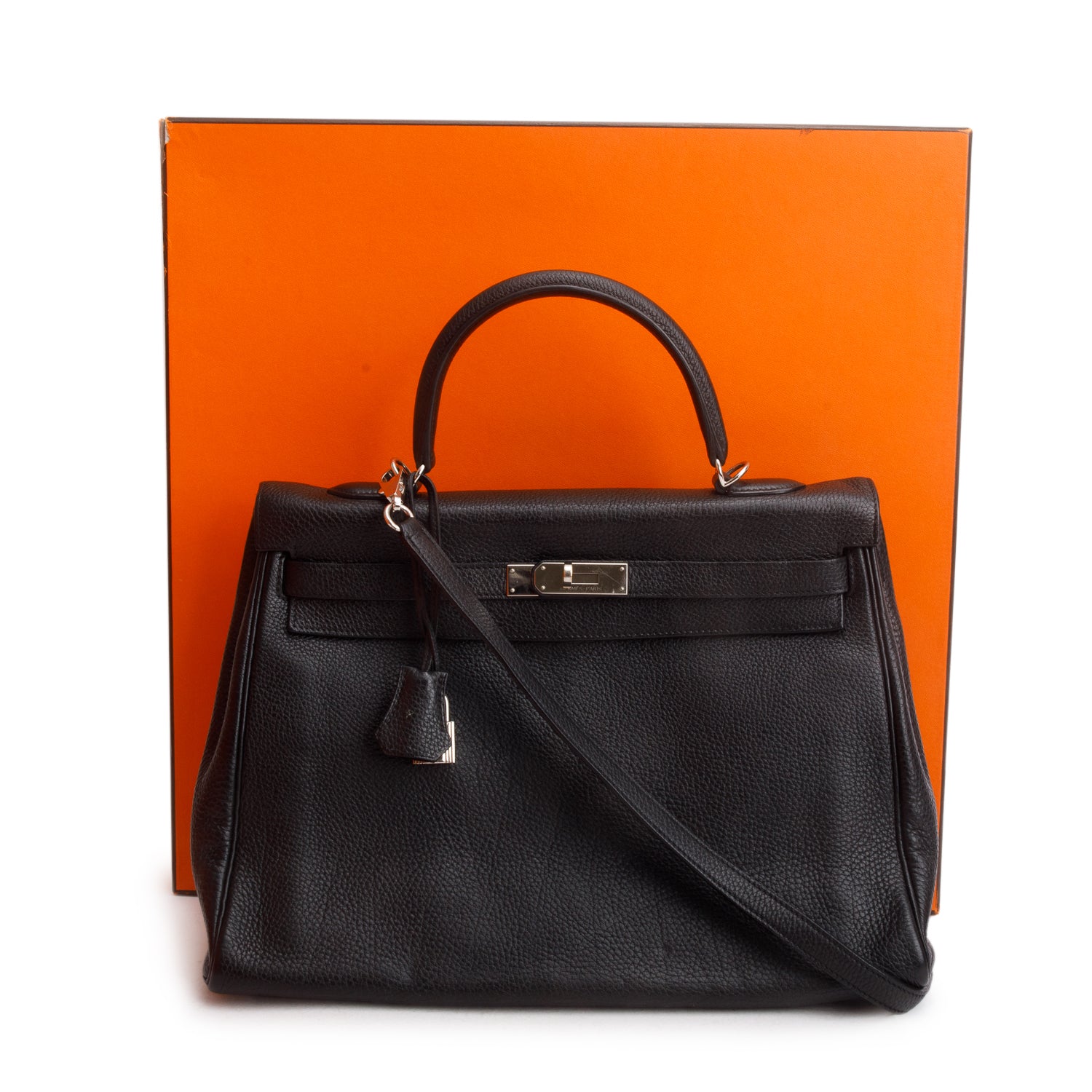 Hermes Noir Togo Kelly Retourne 35 w/ Box & Strap