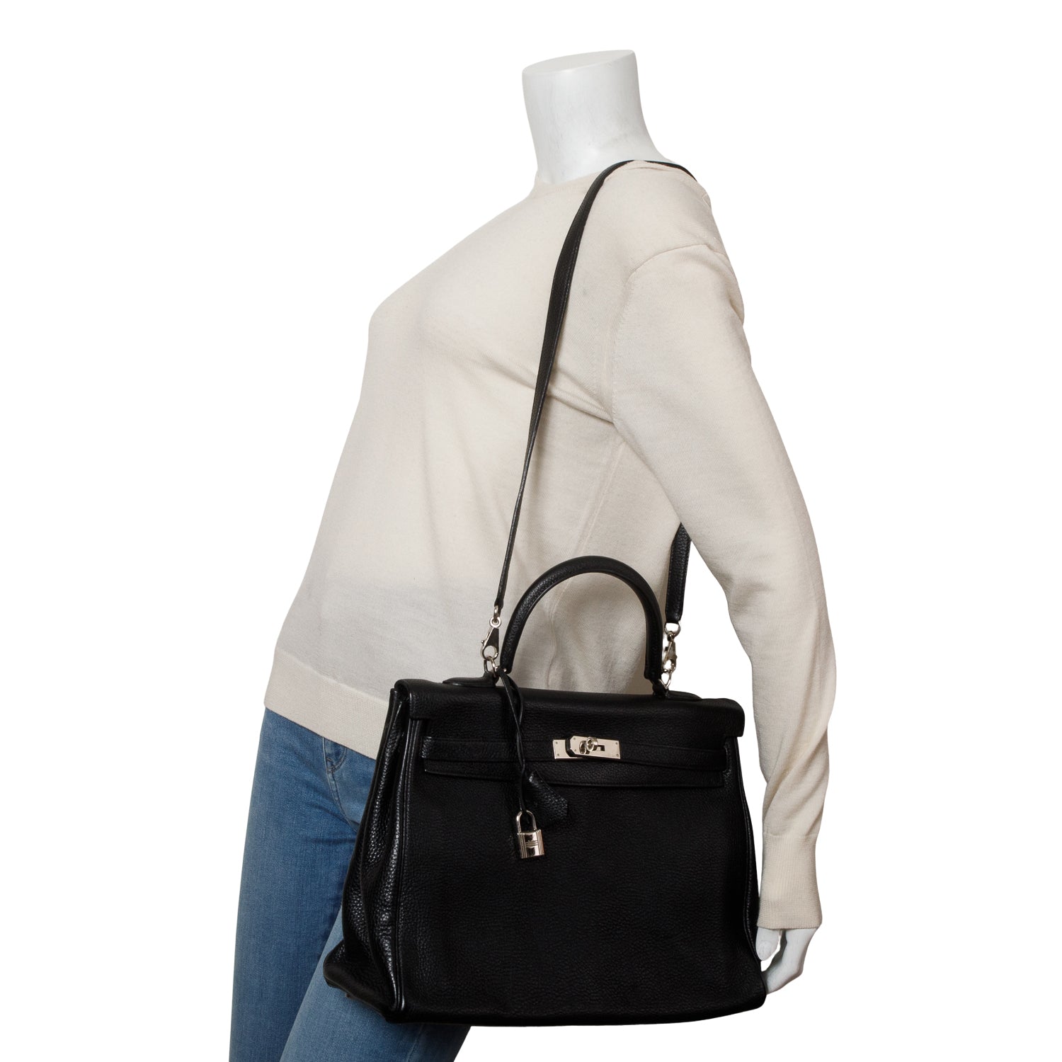 Hermes Noir Togo Kelly Retourne 35 w/ Box & Strap