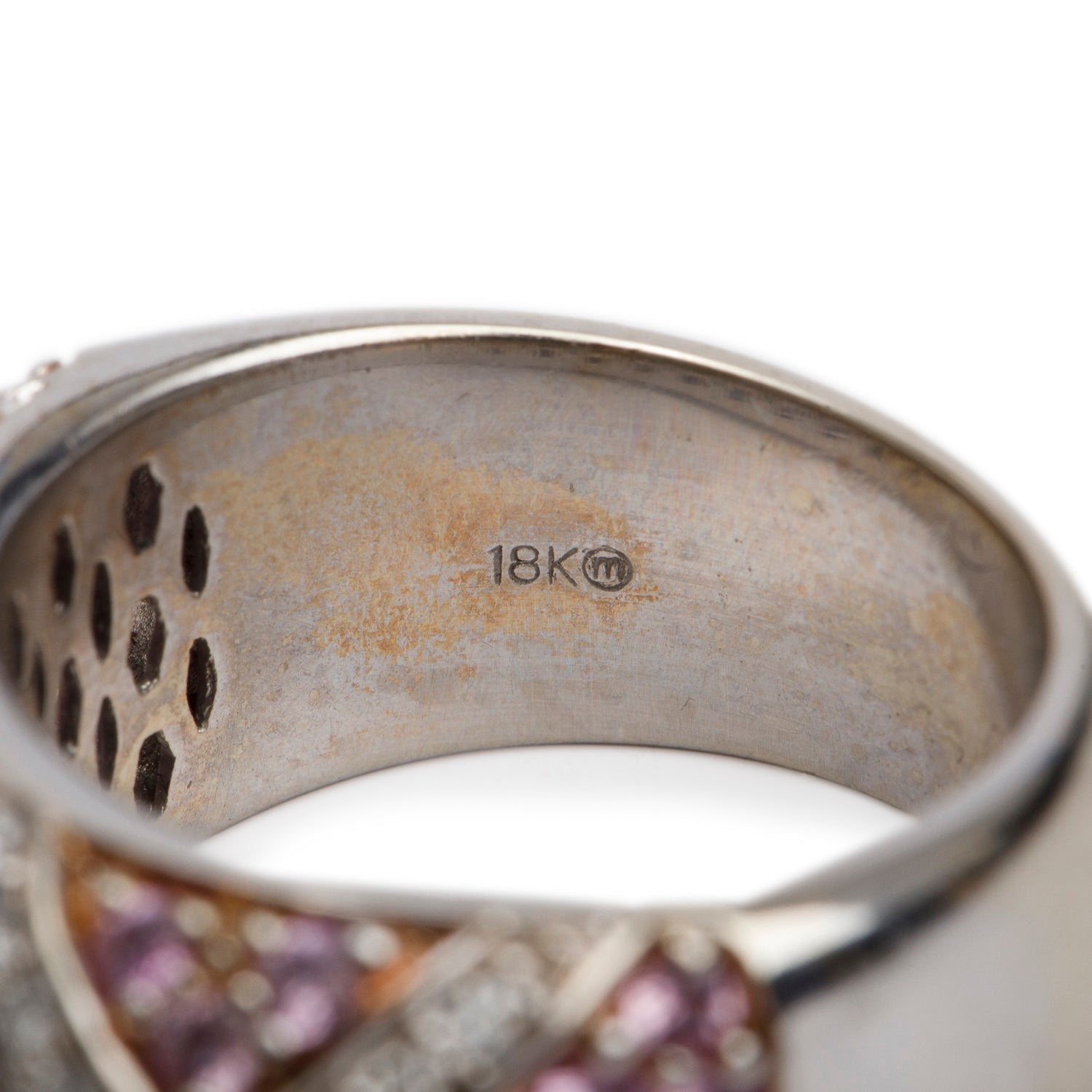 18k White Gold Pink Sapphire & Diamond Cocktail Ring, Size 6.75