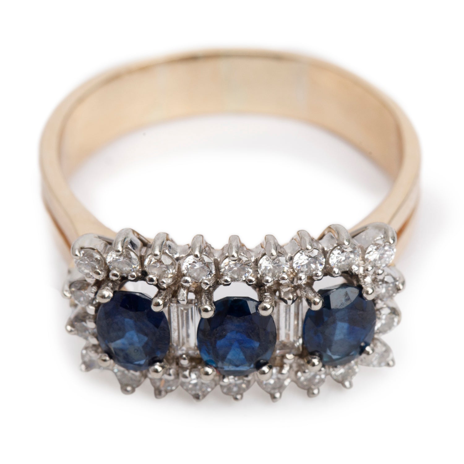 14k Yellow and White Gold Sapphire and Diamond Ring, Size 9.75