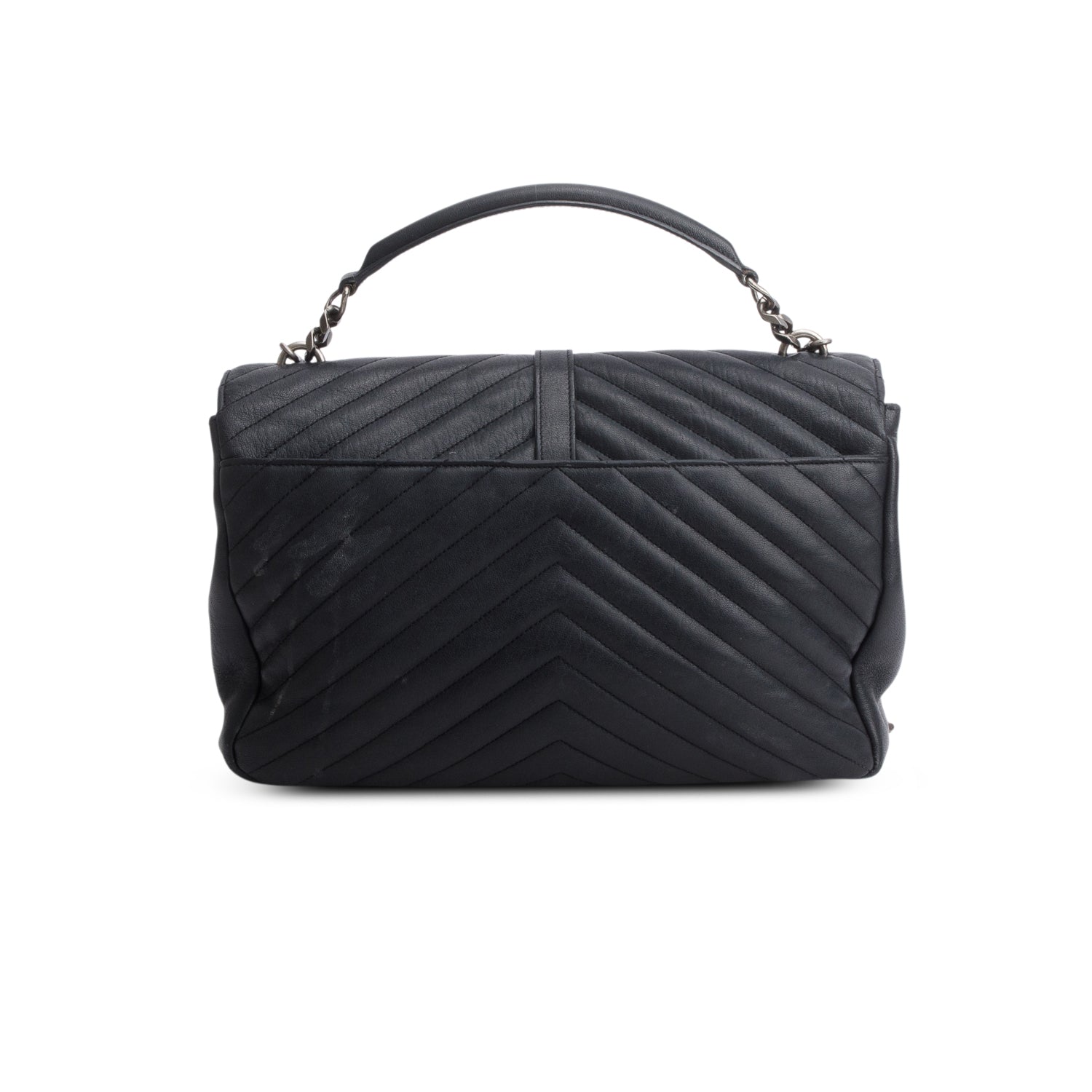 Saint Laurent Black Sheepskin Chevron Monogram Large College Satchel