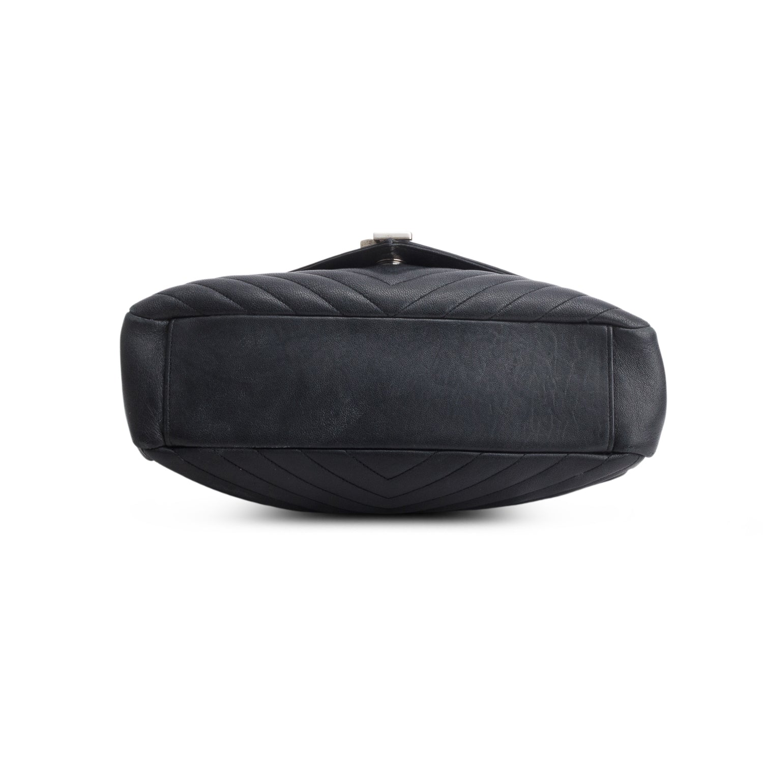 Saint Laurent Black Sheepskin Chevron Monogram Large College Satchel