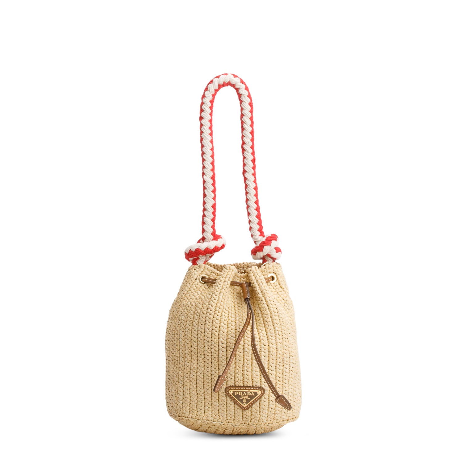 Prada Beige Crochet Mini Bucket Bag w/ Strap