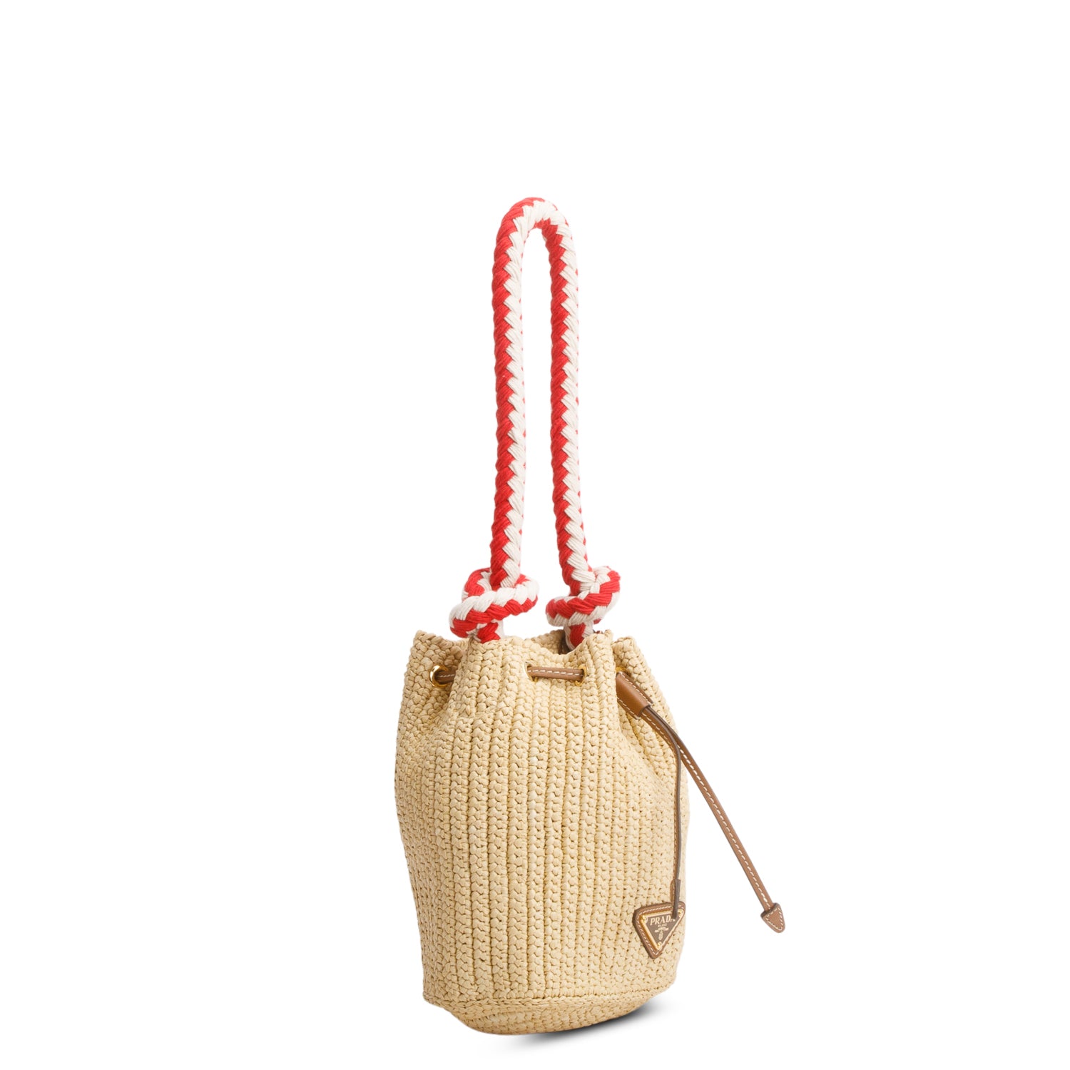 Prada Beige Crochet Mini Bucket Bag w/ Strap