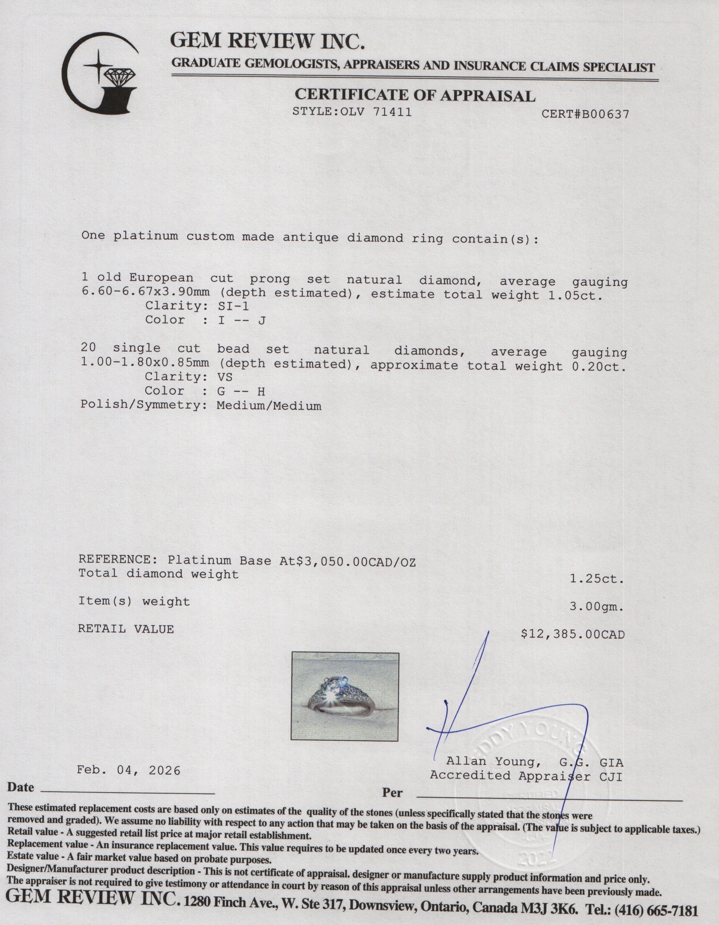 Antique Platinum Diamond Engagement Ring, Size 3.5