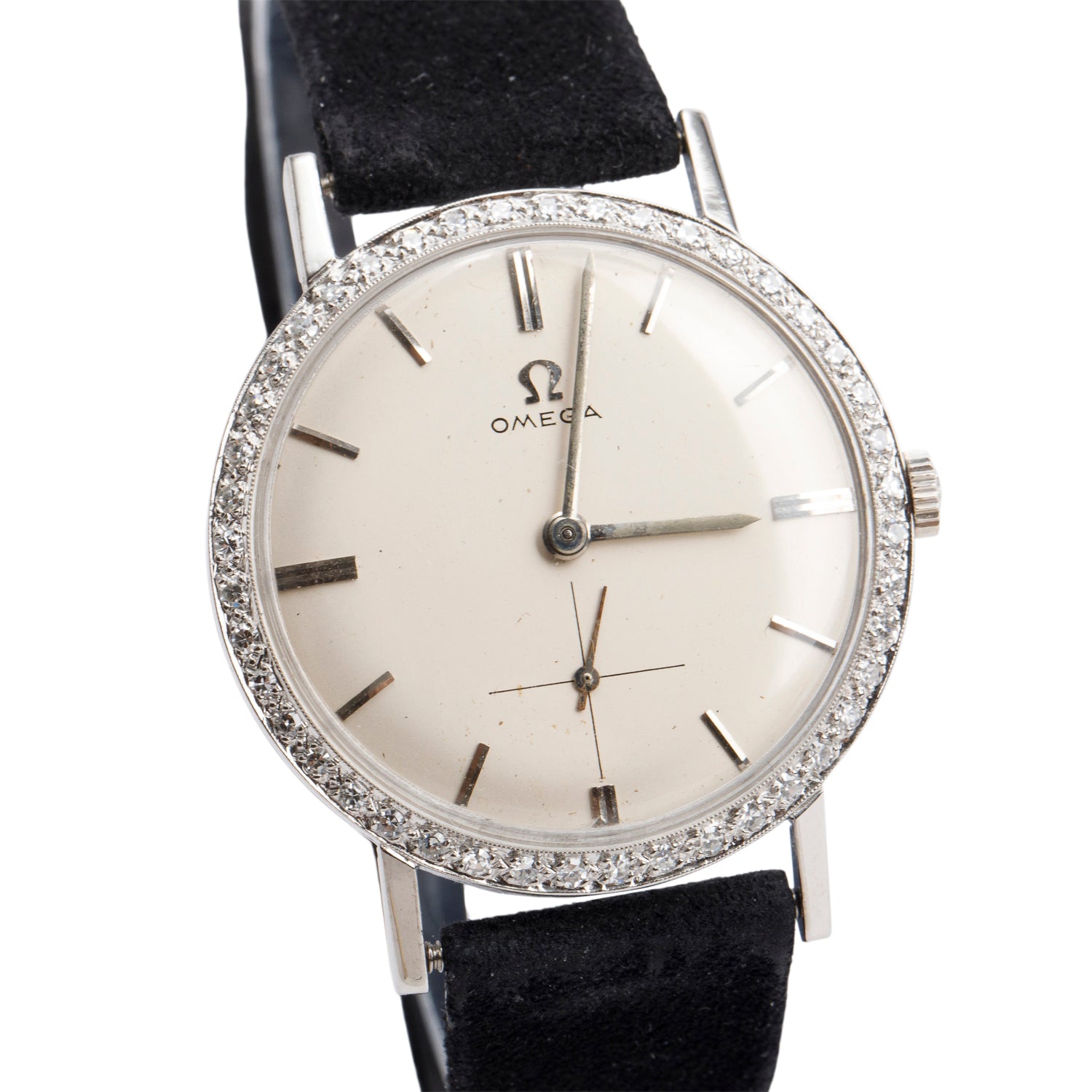 Omega Vintage 18k White Gold Diamond Bezel 32.5 MM Manual Watch