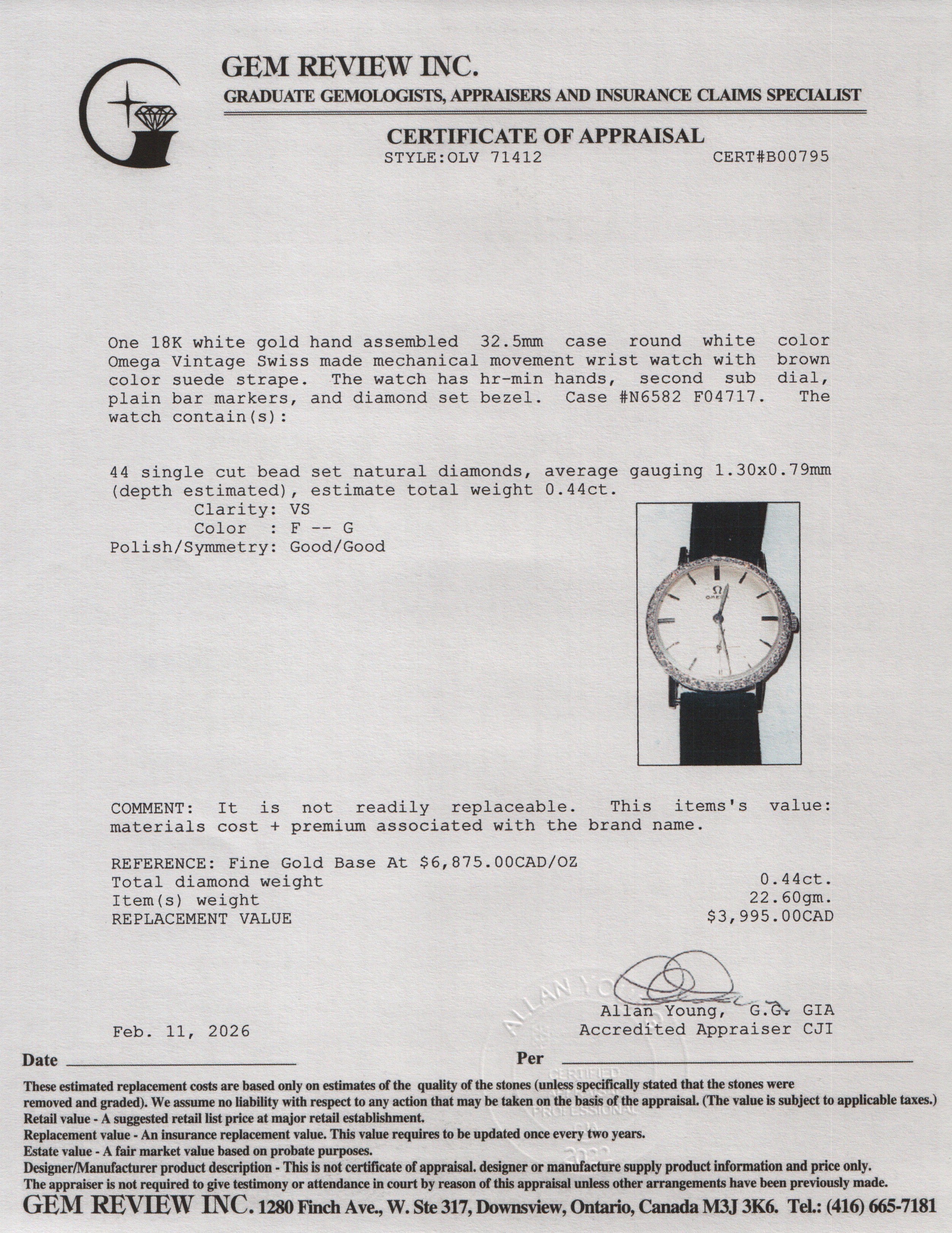 Omega Vintage 18k White Gold Diamond Bezel 32.5 MM Manual Watch