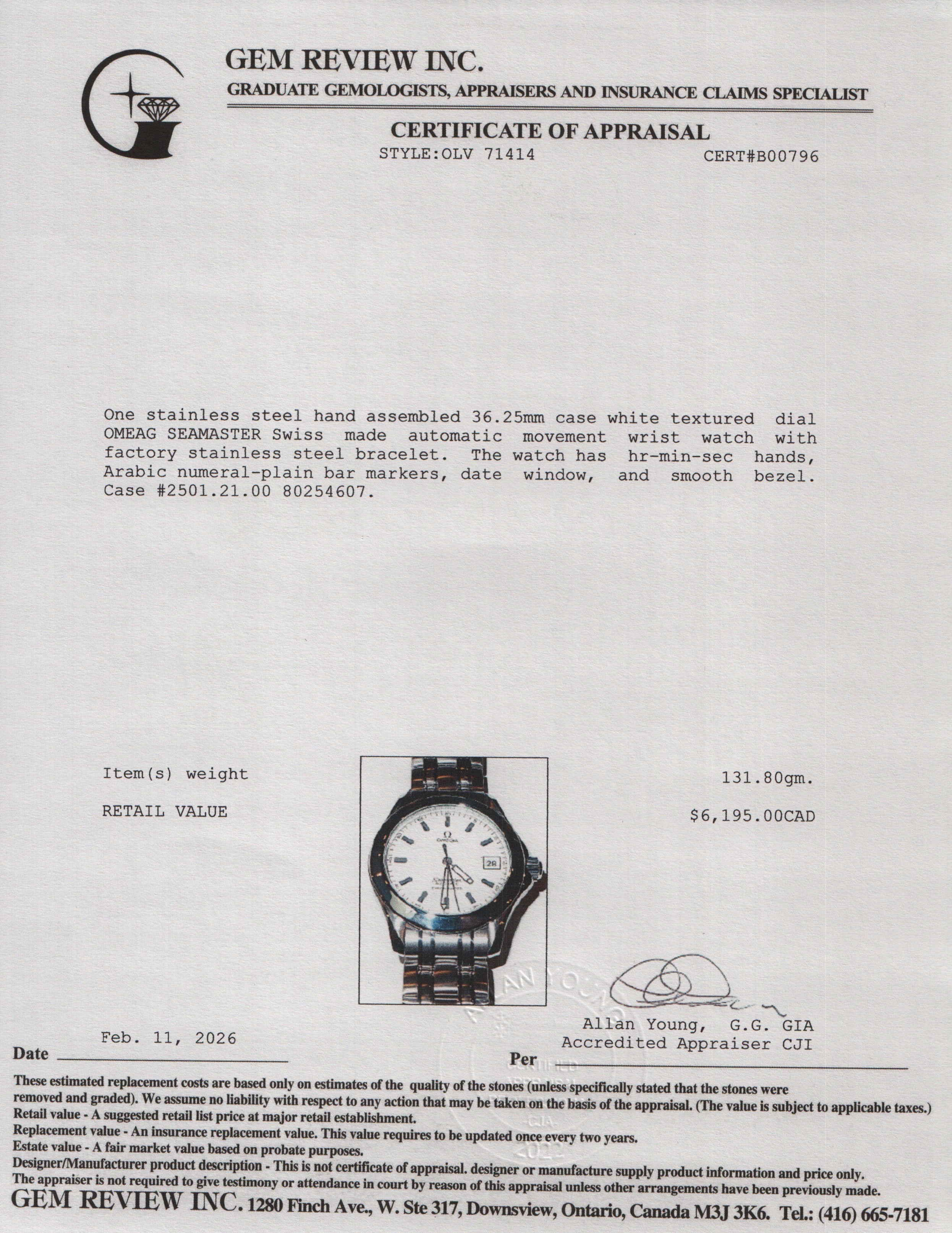 Omega Stainless Steel Seamaster 36.25 MM Automatic Watch White Dial