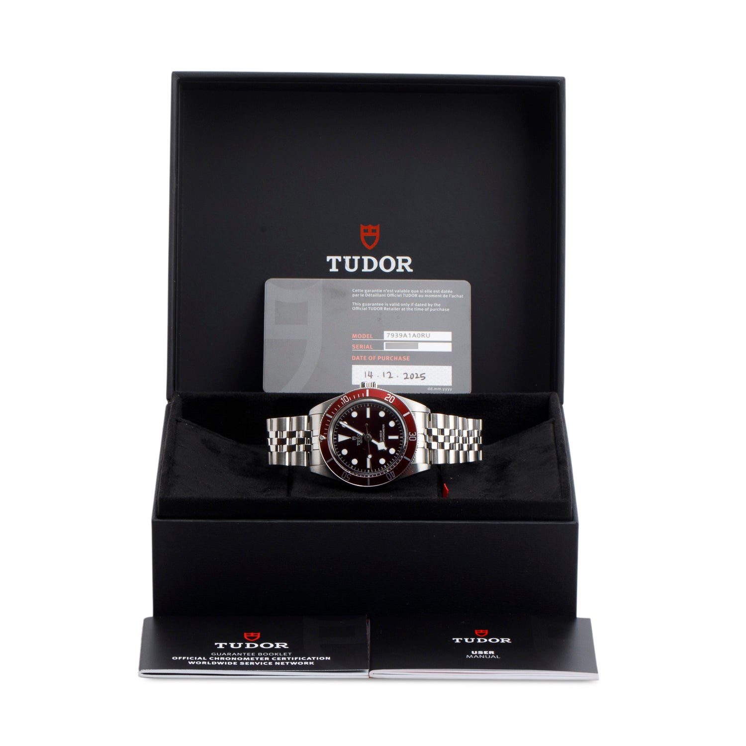 Tudor 2025 Stainless Steel Black Bay 58 39 MM Automatic Watch Red Dial 7939A1A0RU w/ Box & Papers