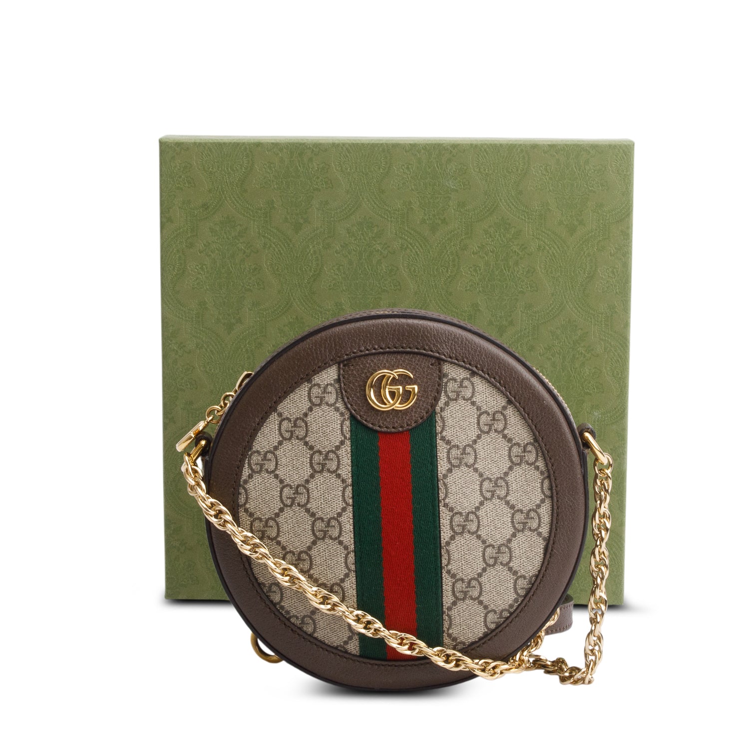 Gucci GG Supreme Monogram Web Mini Ophidia Round Shoulder Bag w/ Box
