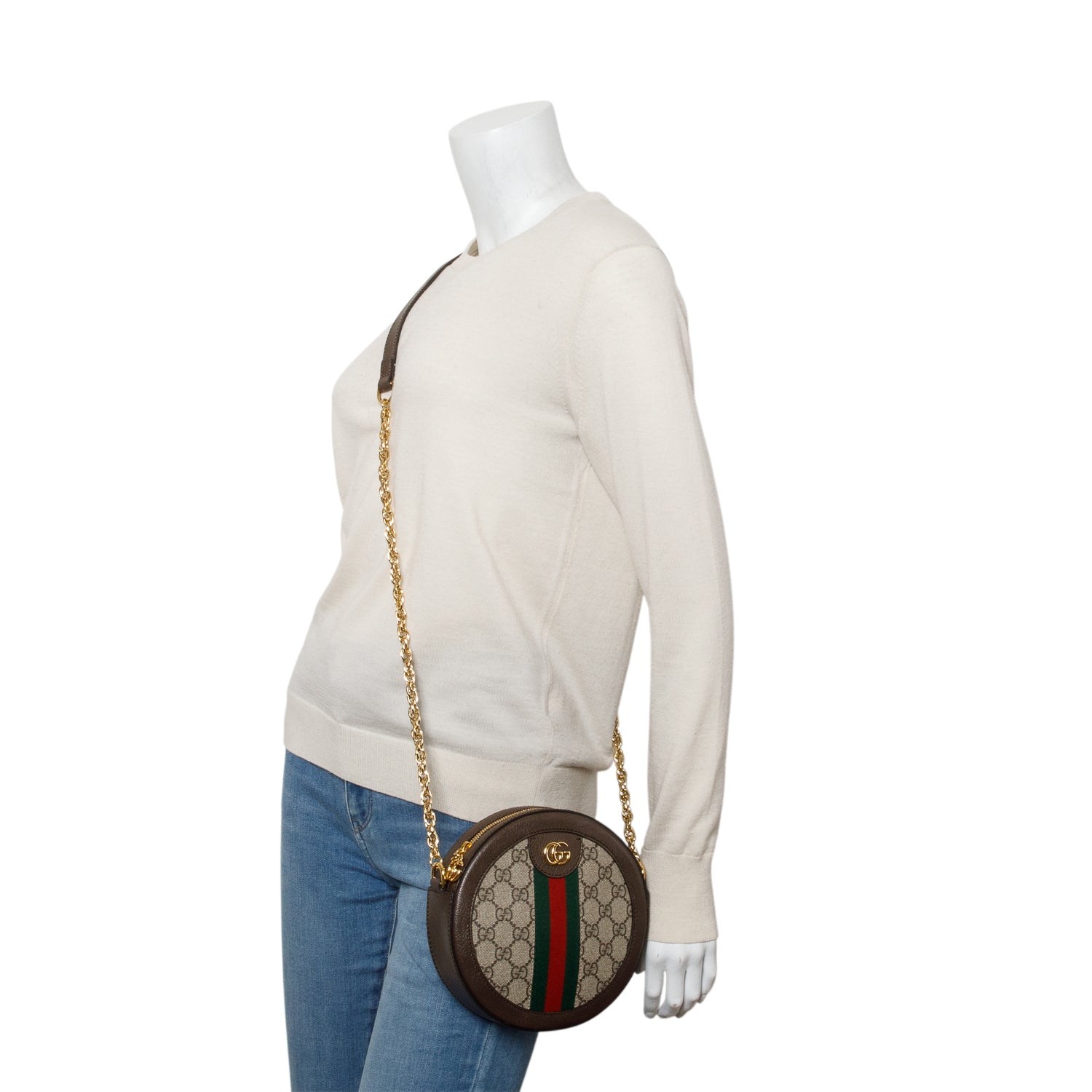 Gucci GG Supreme Monogram Web Mini Ophidia Round Shoulder Bag w/ Box