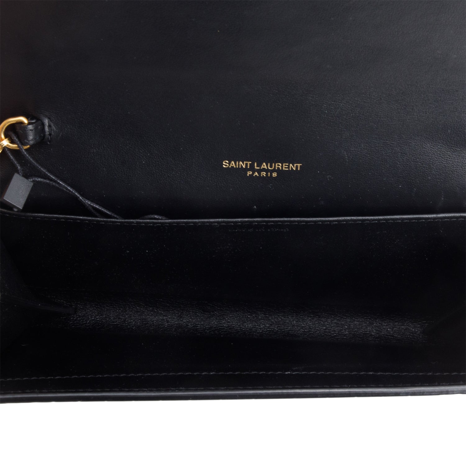 Saint Laurent 2022 Black Calfskin Croc Embossed Monogram Uptown Chain Wallet w/ Box