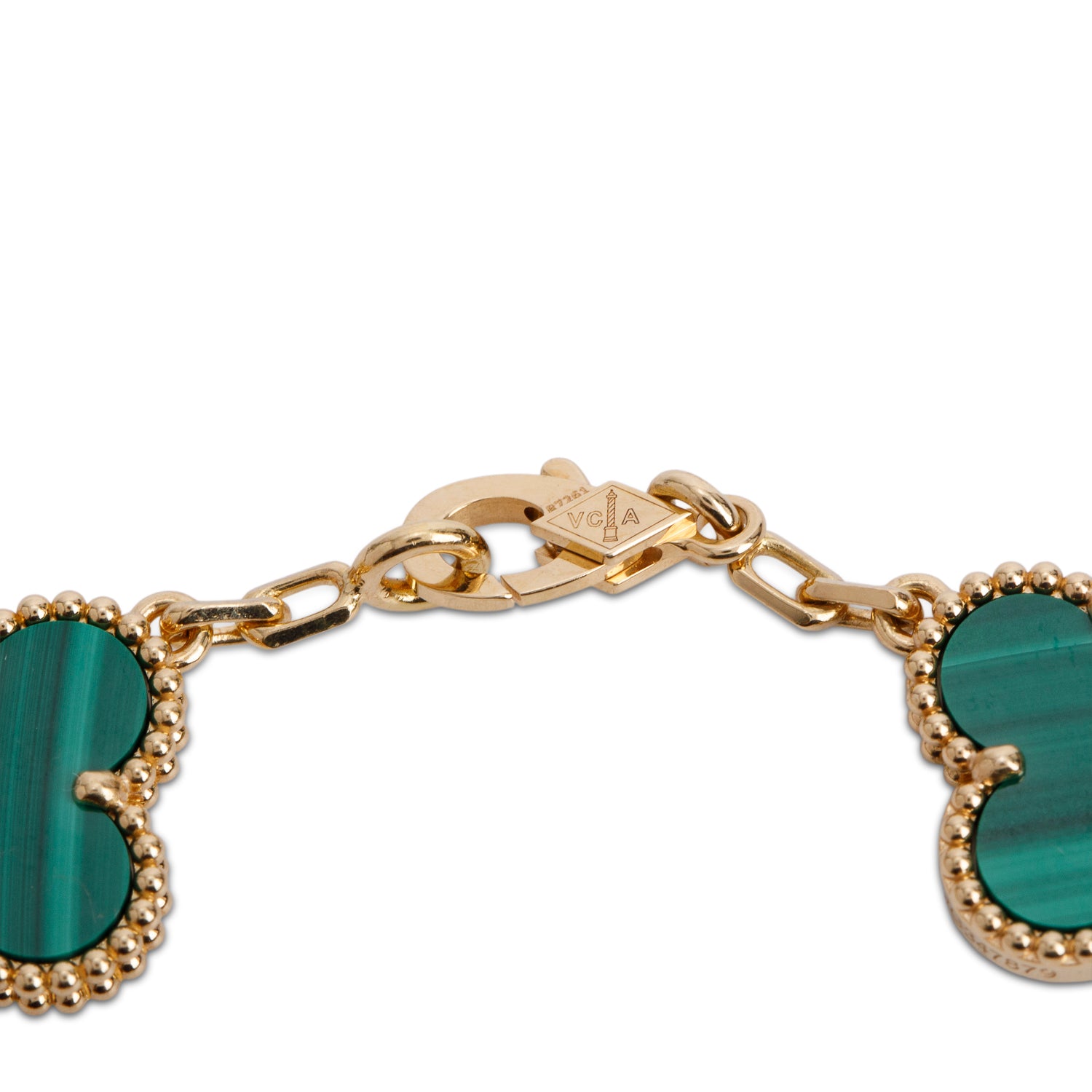 Van Cleef & Arpels 2024 18k Yellow Gold Vintage 5 Motif Malachite Bracelet w/ Box & Certificate
