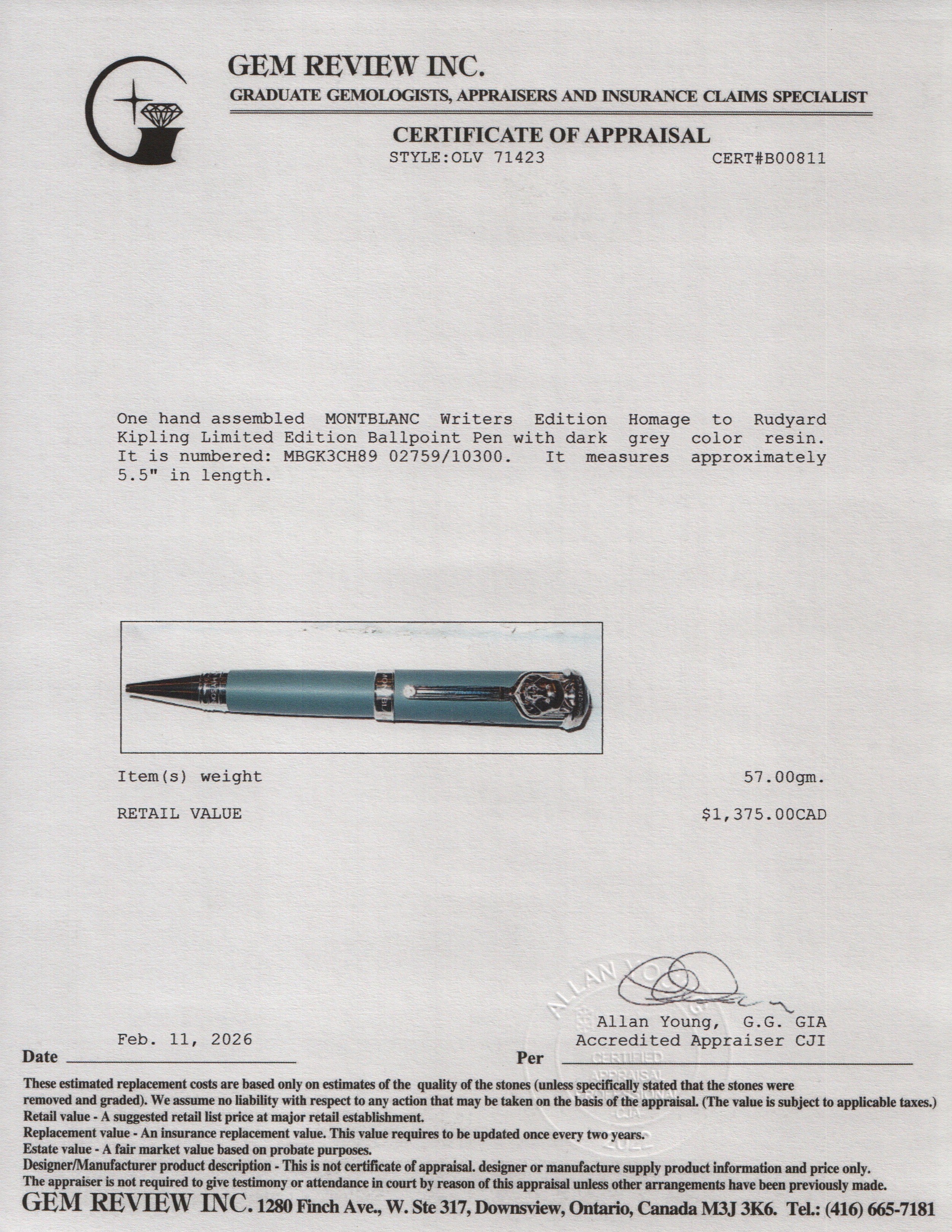 Montblanc Writers Edition Homage to Rudyard Kipling Limited Edition Ballpoint Pen w/ Box