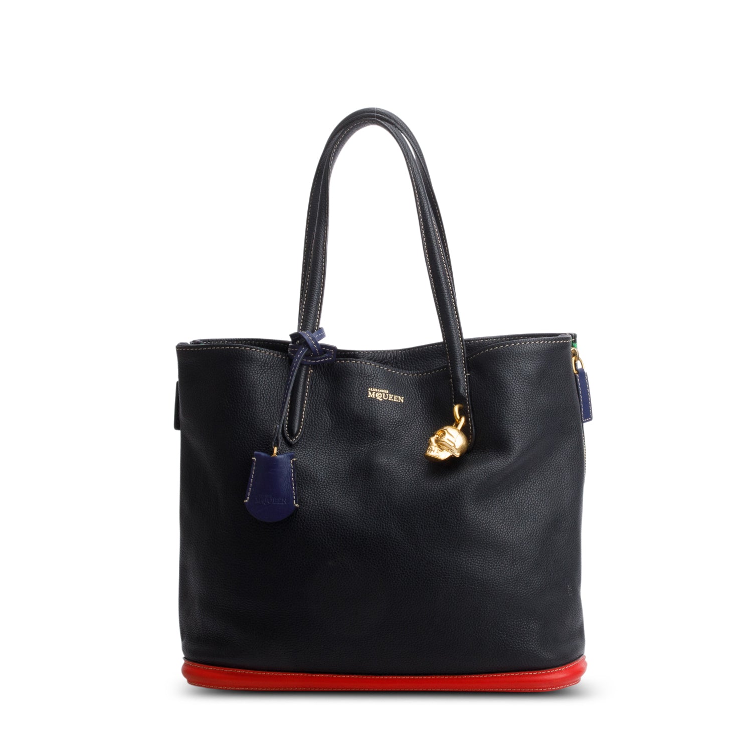 Alexander Mcqueen Black Pebbled Calfskin Skull Padlock Tote Bag
