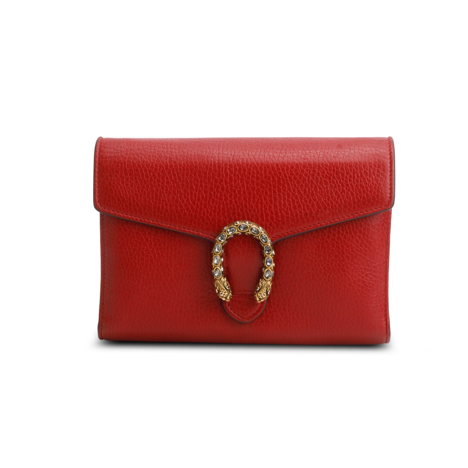 Gucci Red Calfskin Crystals Mini Dionysus Chain Wallet