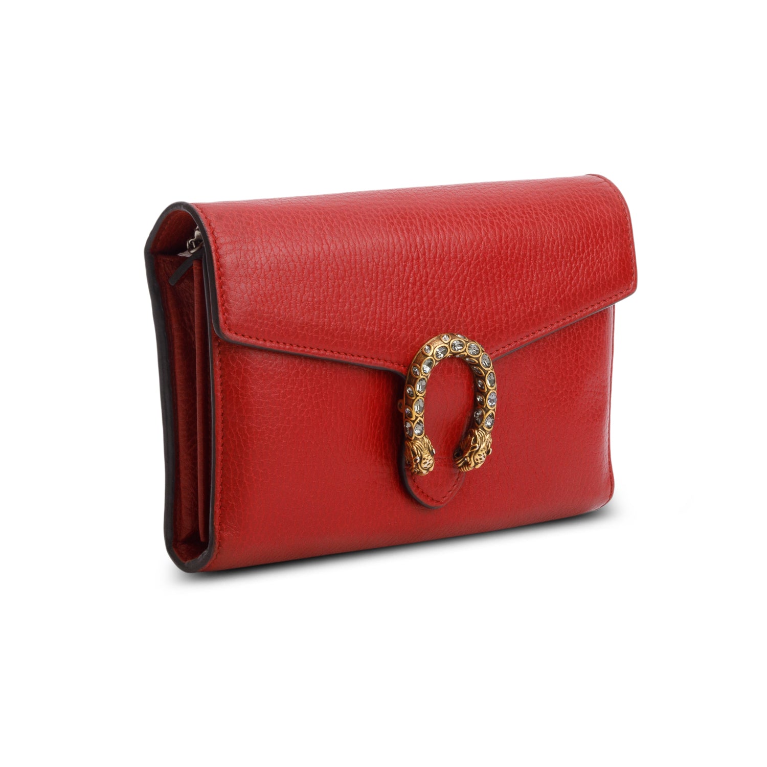 Gucci Red Calfskin Crystals Mini Dionysus Chain Wallet