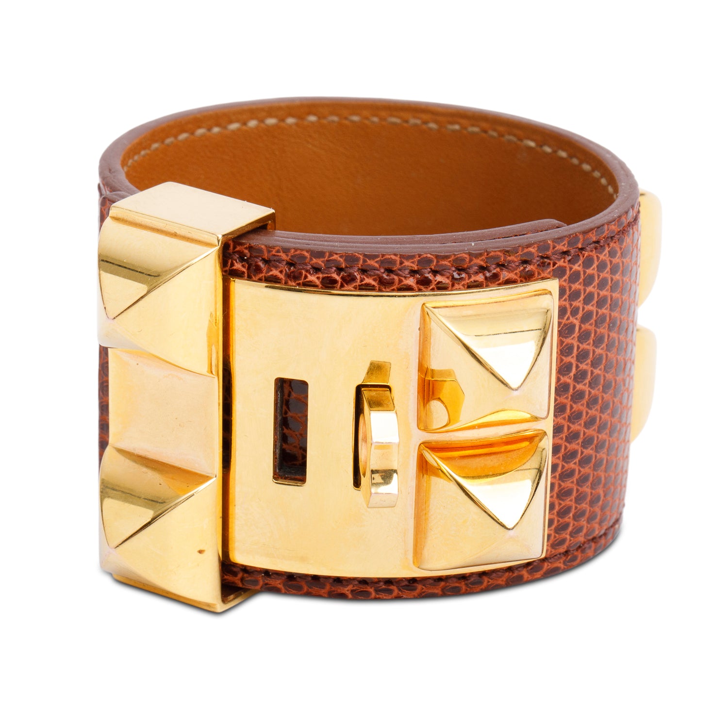 Hermes Gold Plated Lizard Collier de Chien Bracelet w/ Box