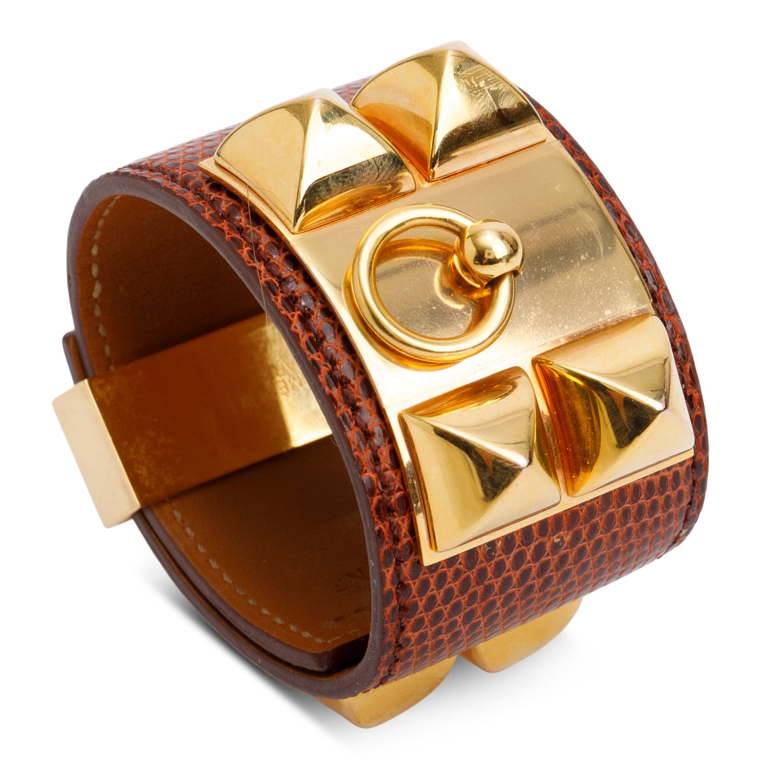 Hermes Gold Plated Lizard Collier de Chien Bracelet w/ Box