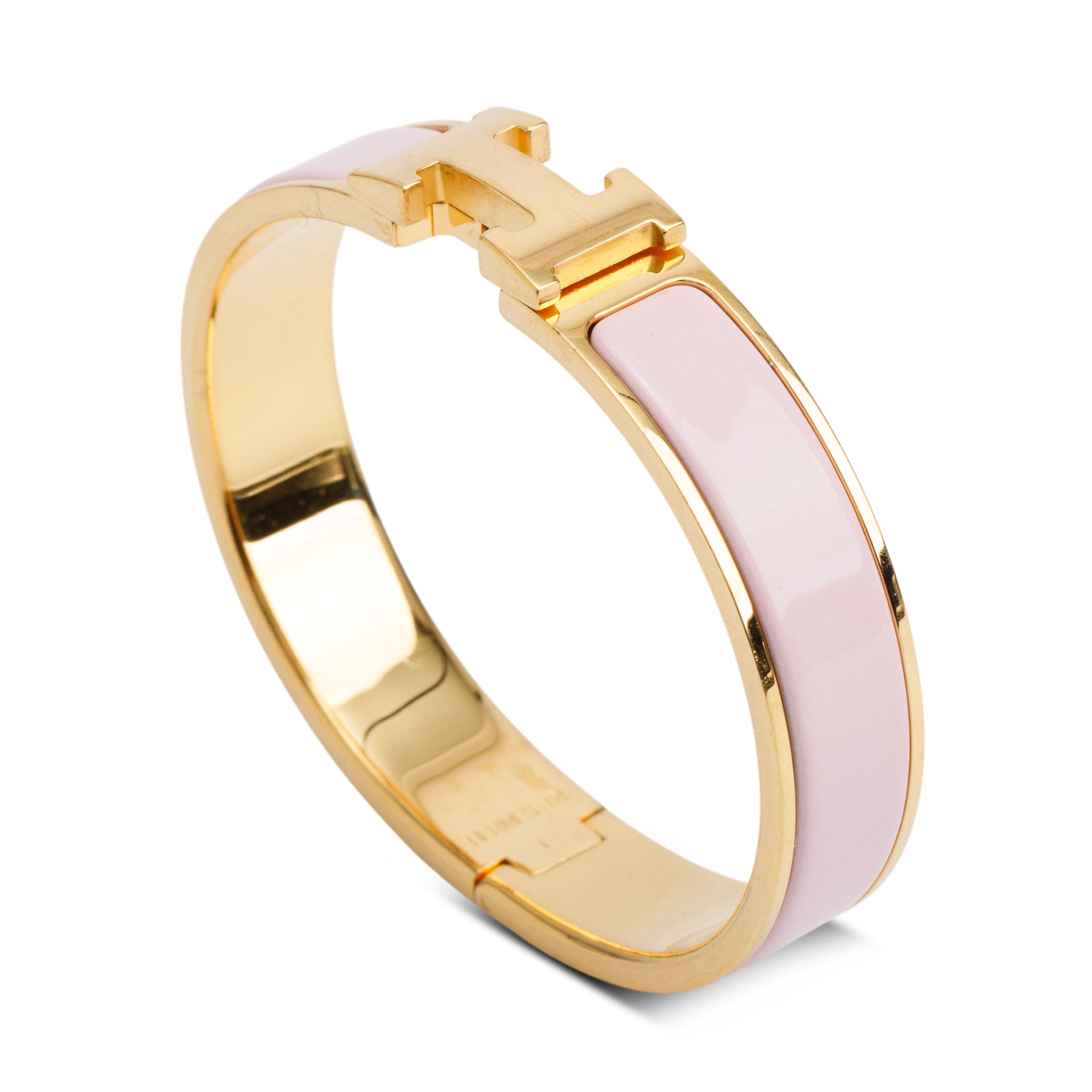 Hermes Gold Plated Pink Enamel 12 MM Clic H Bracelet