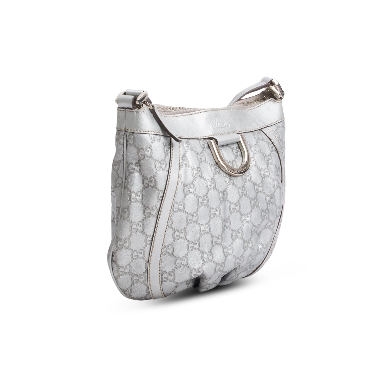 Gucci Silver Signature Leather D Ring Messenger Bag