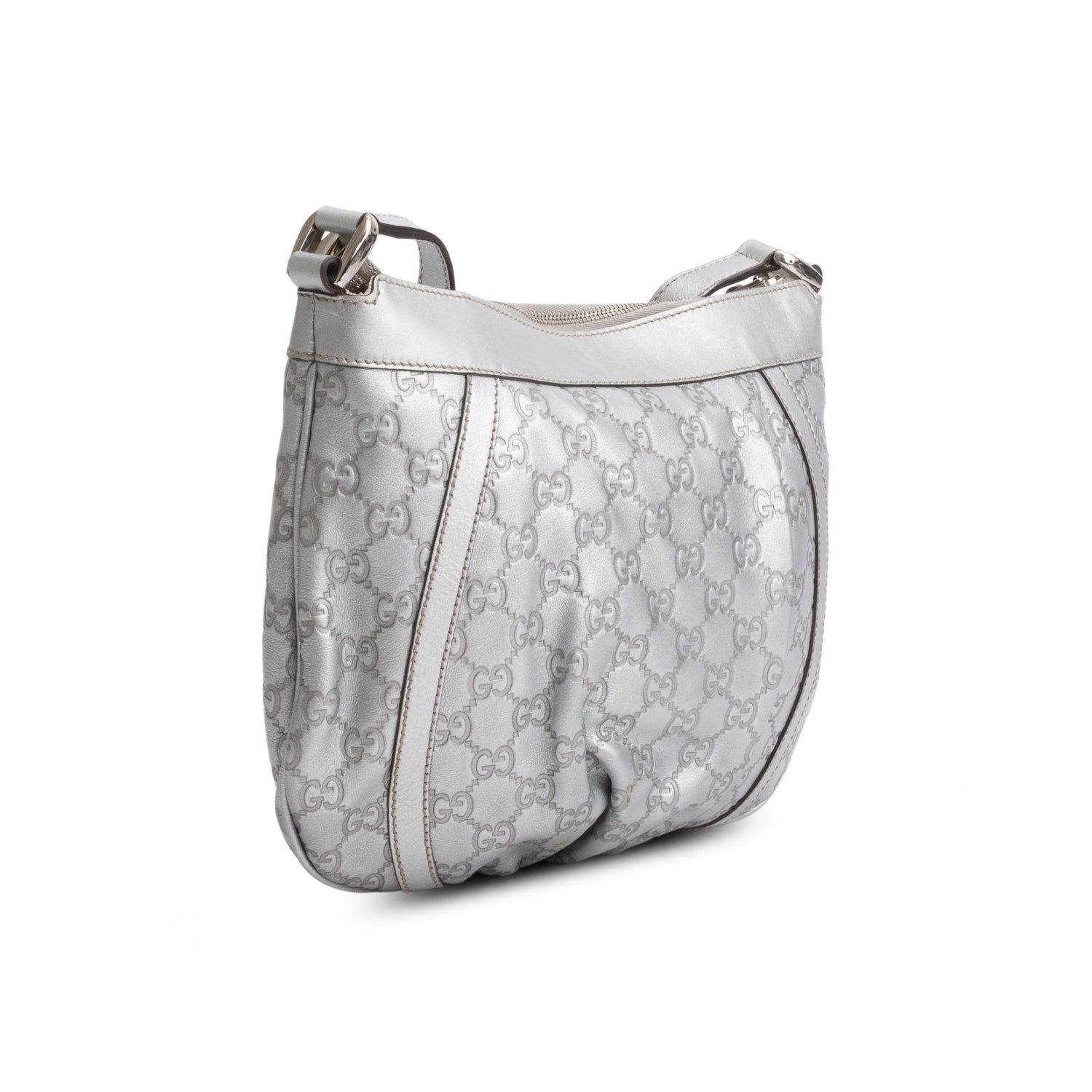 Gucci Silver Signature Leather D Ring Messenger Bag