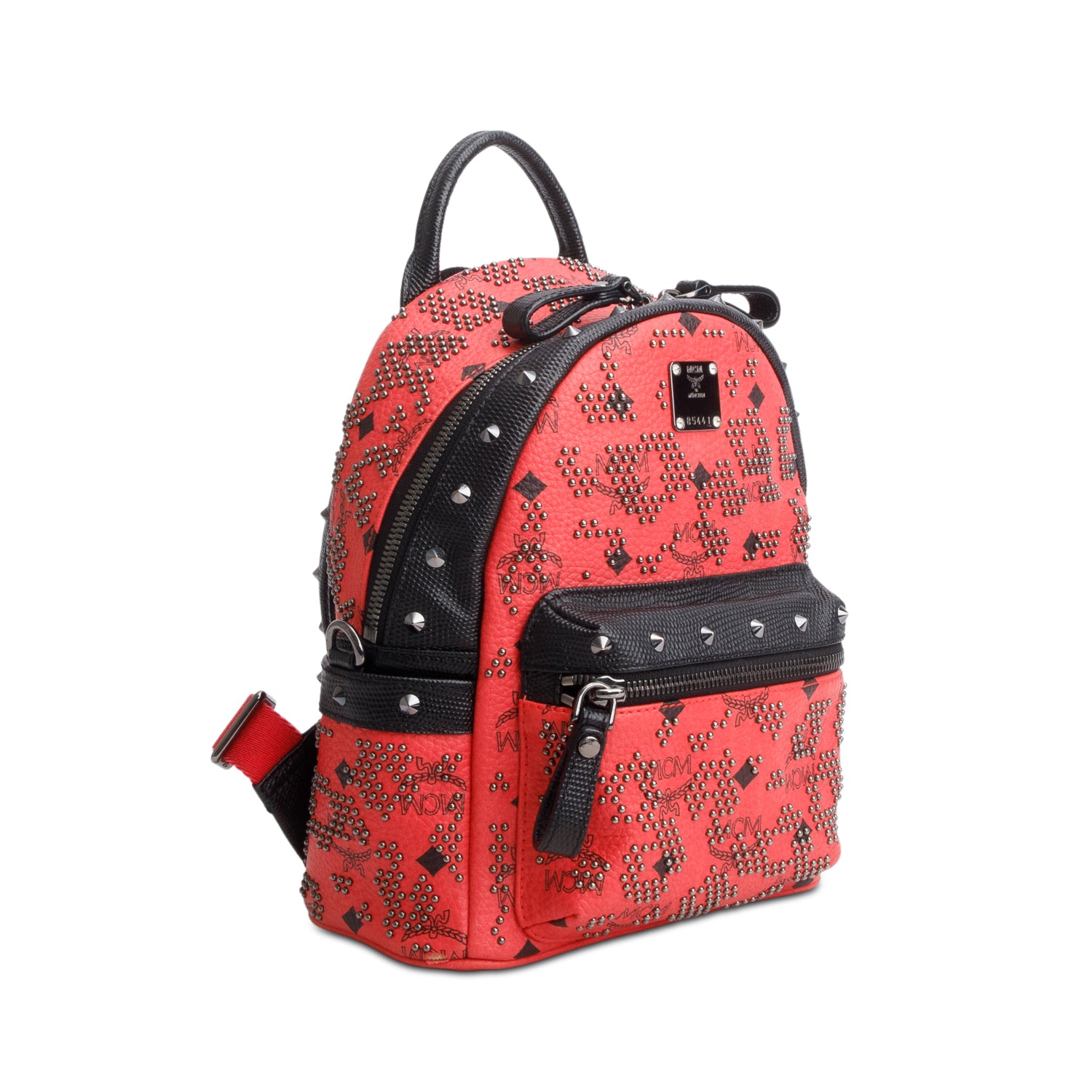 MCM Red Visetos Studs X-Mini Stark Backpack
