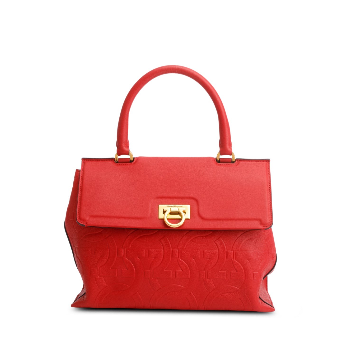 Salvatore Ferragamo Red Leather Trifolio Top Handle Bag w/ Strap