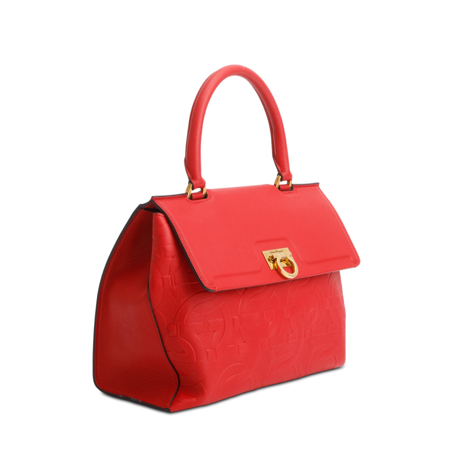 Salvatore Ferragamo Red Leather Trifolio Top Handle Bag w/ Strap