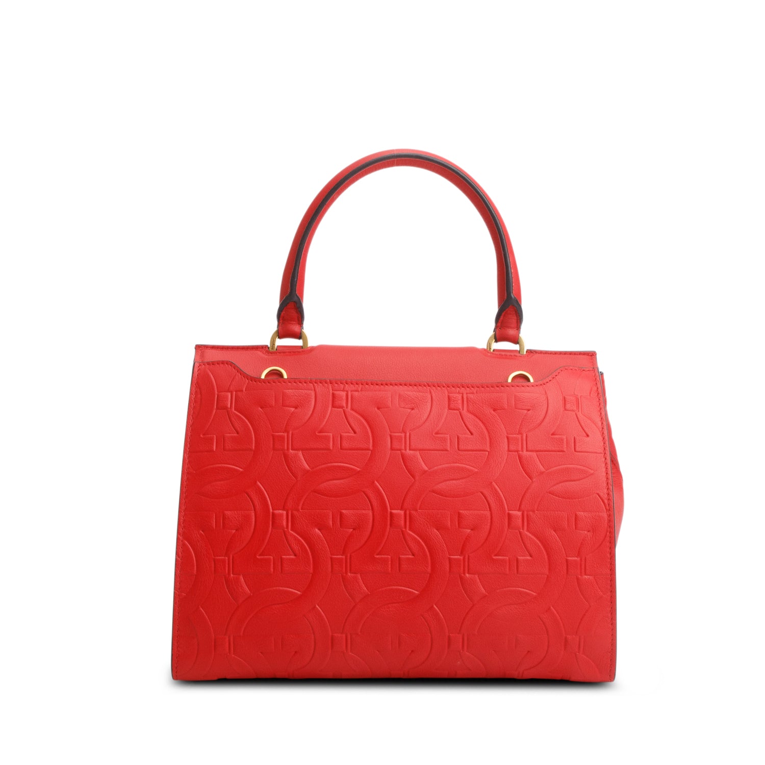 Salvatore Ferragamo Red Leather Trifolio Top Handle Bag w/ Strap