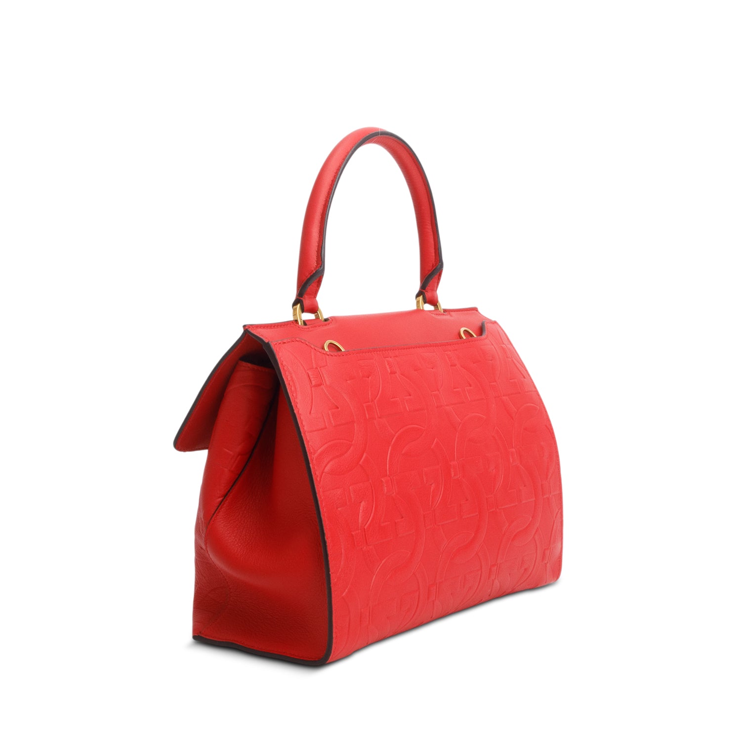 Salvatore Ferragamo Red Leather Trifolio Top Handle Bag w/ Strap