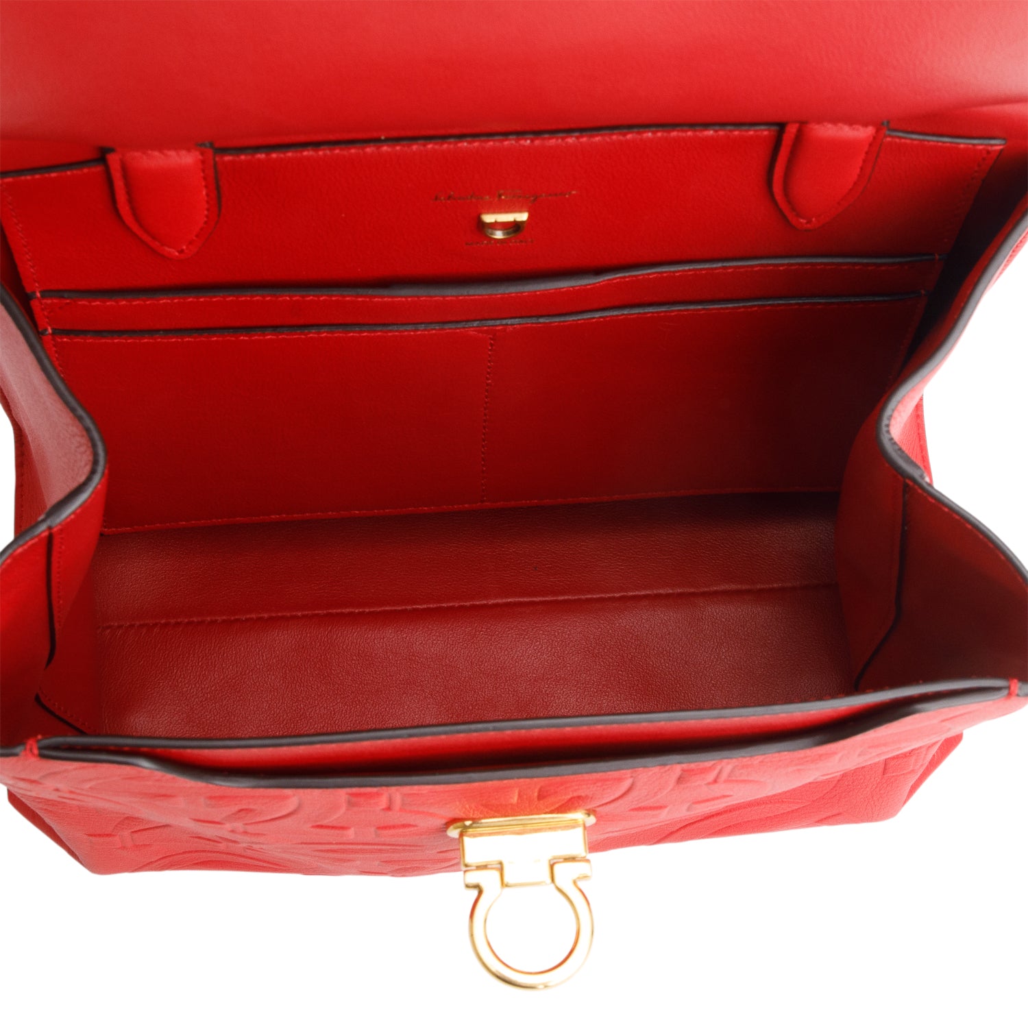 Salvatore Ferragamo Red Leather Trifolio Top Handle Bag w/ Strap
