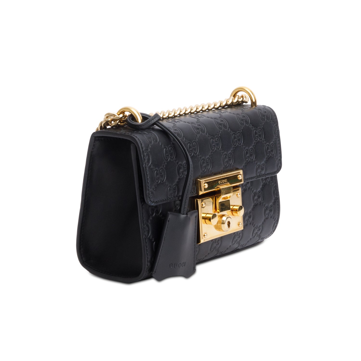 Gucci Black Leather Signature Small Padlock Shoulder Bag
