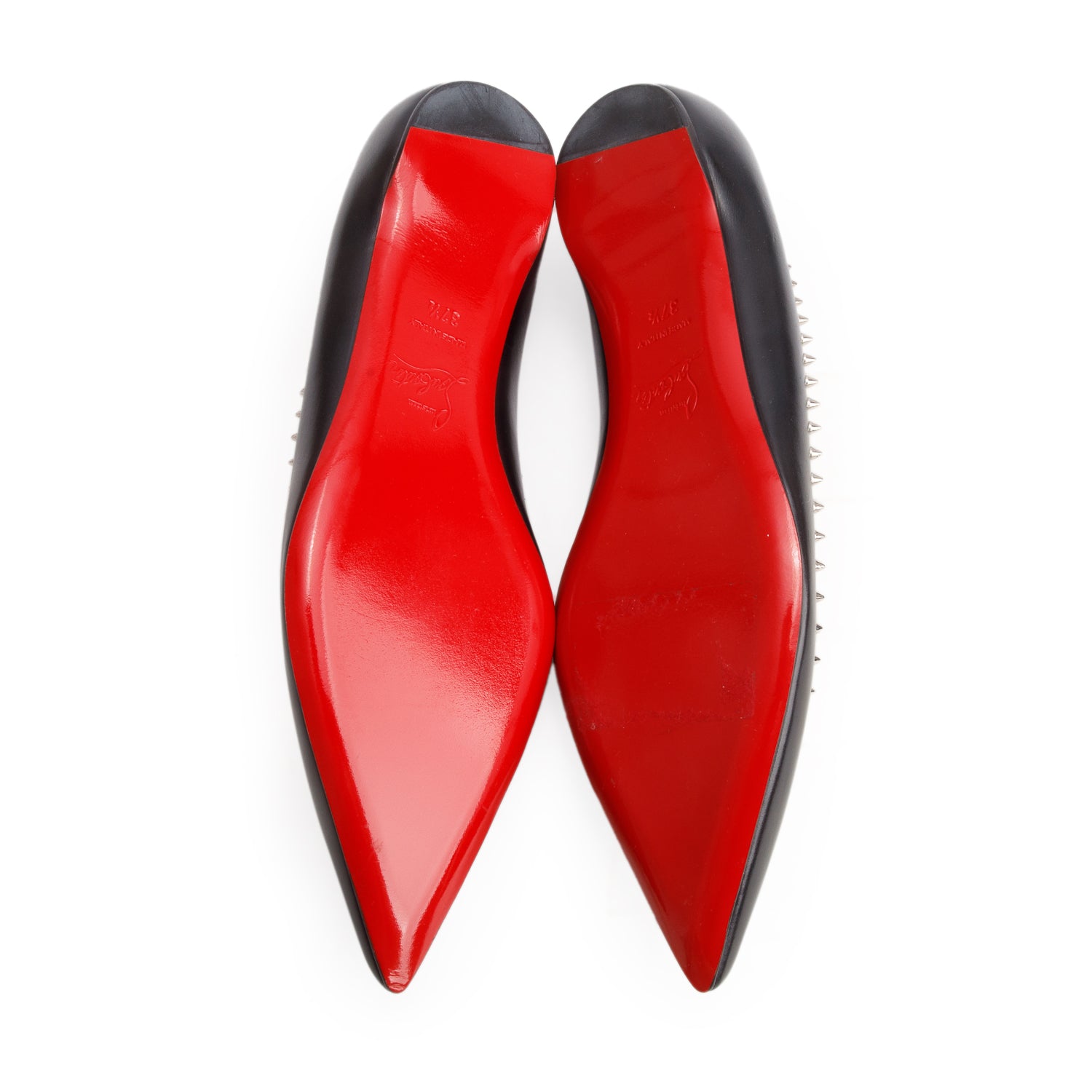 Christian Louboutin Black Nappa Leather Spike Flats, Women's Size 37.5