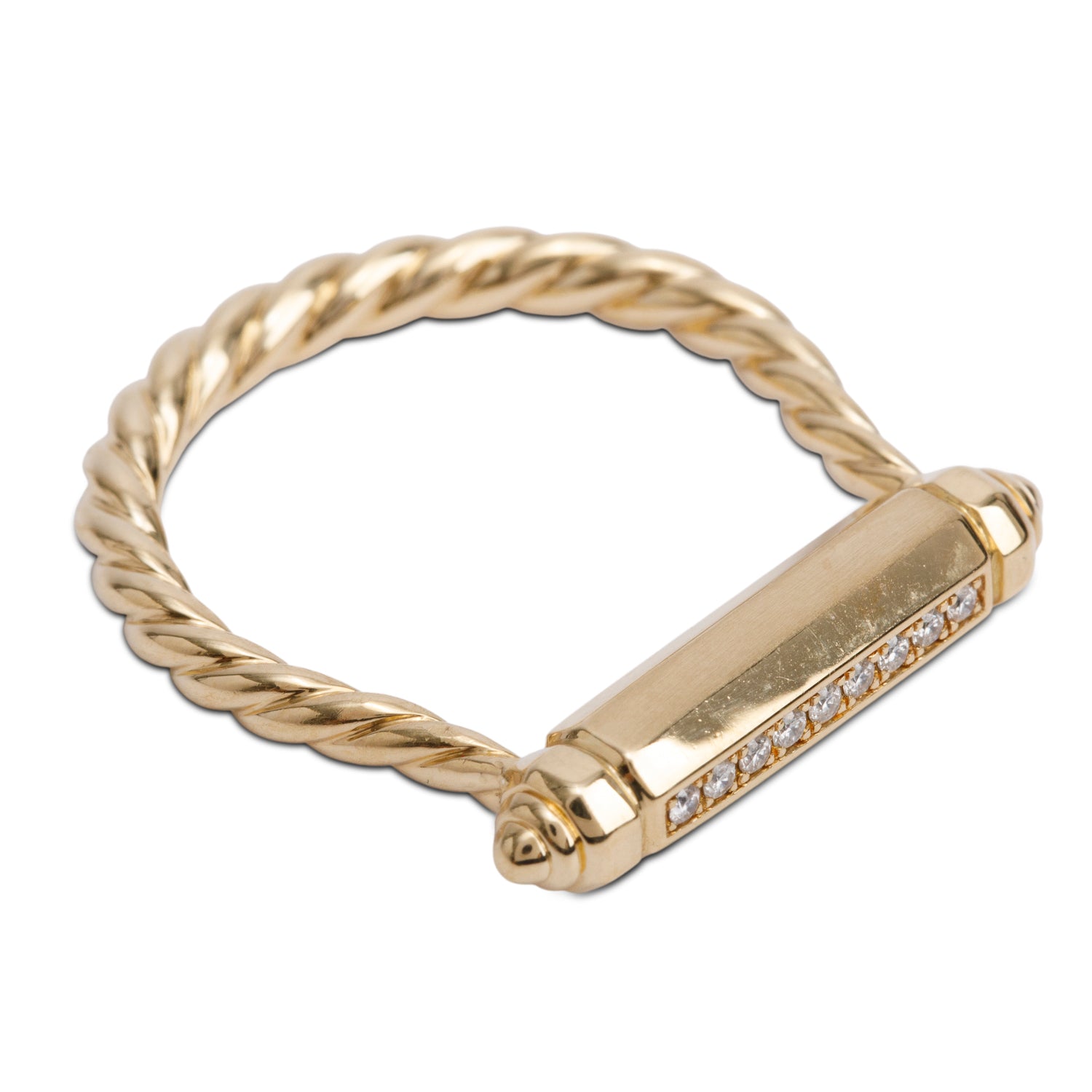David Yurman 18k Yellow Gold Diamond Lexington 4.5MM Barrel Ring, Size 7.5 w/ Box
